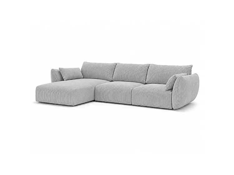 Canapé d’angle BONS modulable gris 308x170 cm POSO 55 velours côtelé gauche
