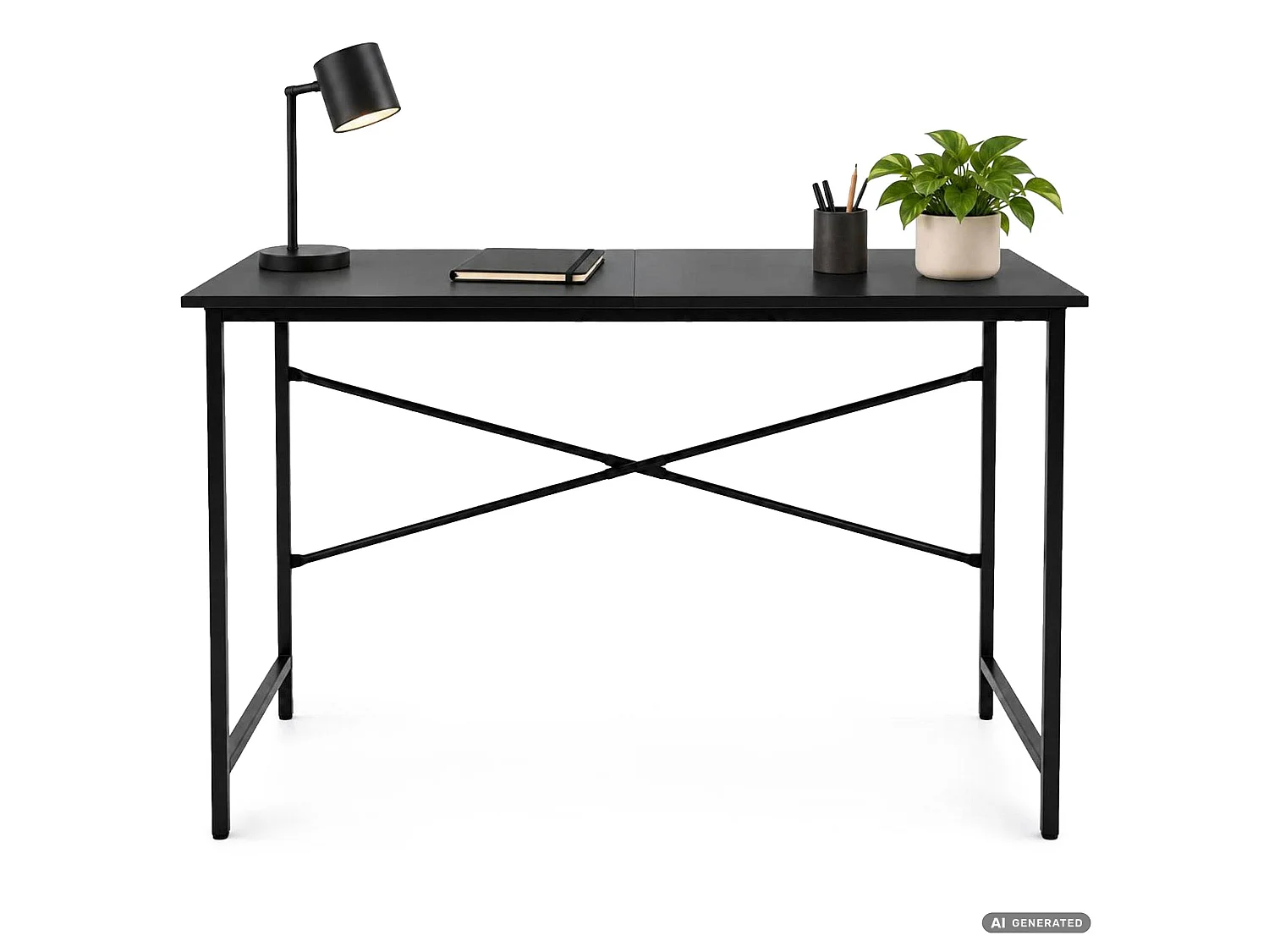 Bureau d'ordinateur SIMPLE noir 120 cm piètement noir style industriel 120x50x75 cm