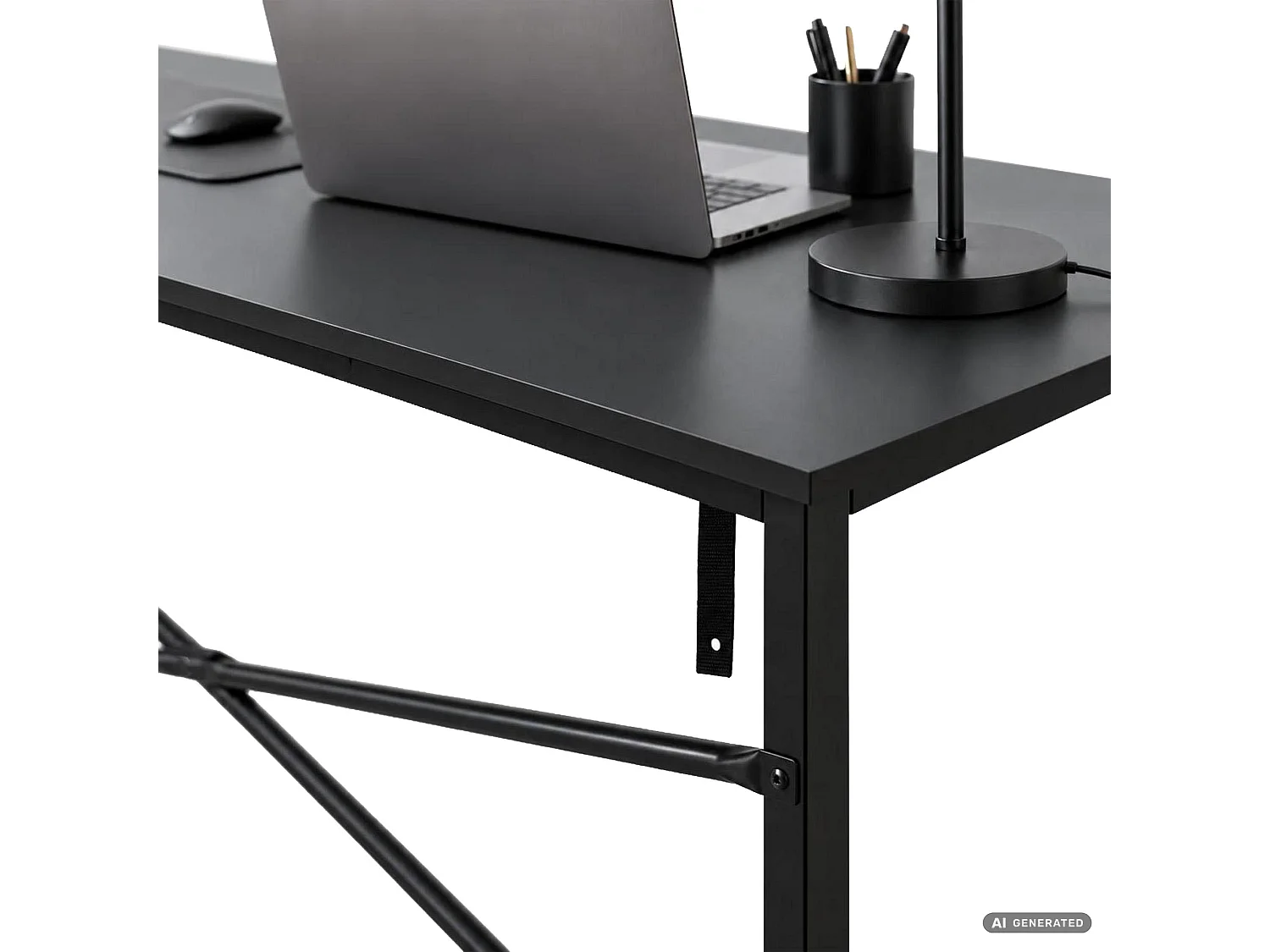 Bureau d'ordinateur SIMPLE noir 120 cm piètement noir style industriel 120x50x75 cm