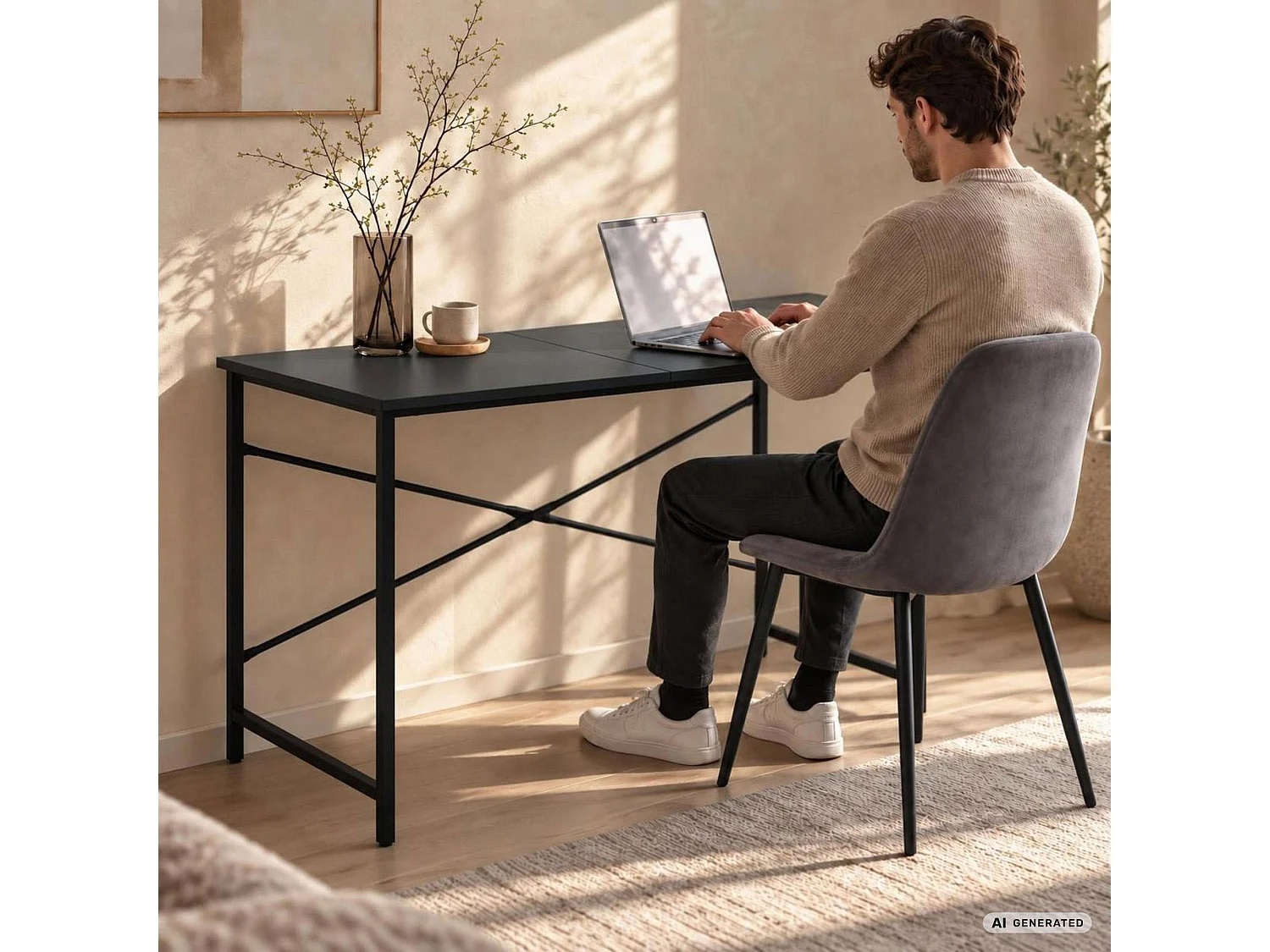 Bureau d'ordinateur SIMPLE noir 120 cm piètement noir style industriel 120x50x75 cm