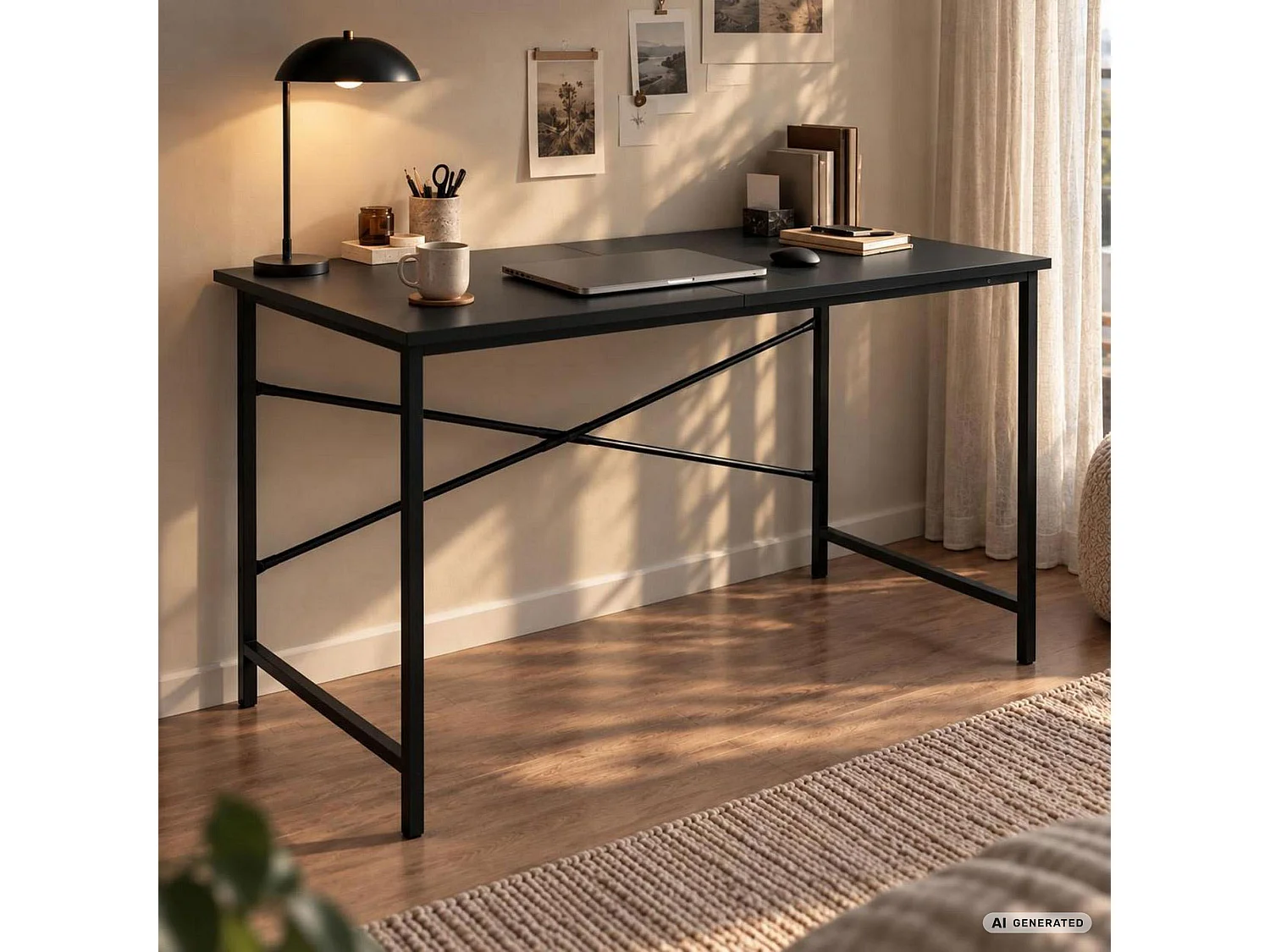 Bureau d'ordinateur SIMPLE noir 120 cm piètement noir style industriel 120x50x75 cm