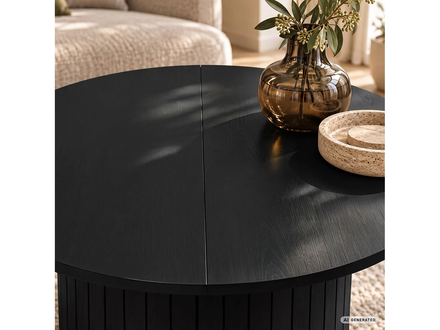 Salontafel NUBO / Zwart / 80 cm / Rond / Geribbeld / 80 x 80 x 45 cm