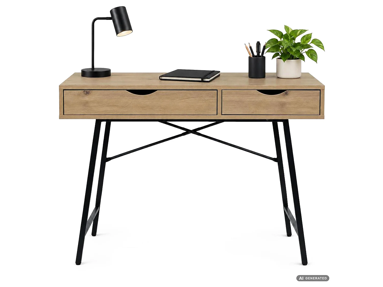 Biurko komputerowe RAX Dąb Artisan 100 cm 2 szuflady czarne nogi styl industrialny 100x48x80,5 cm