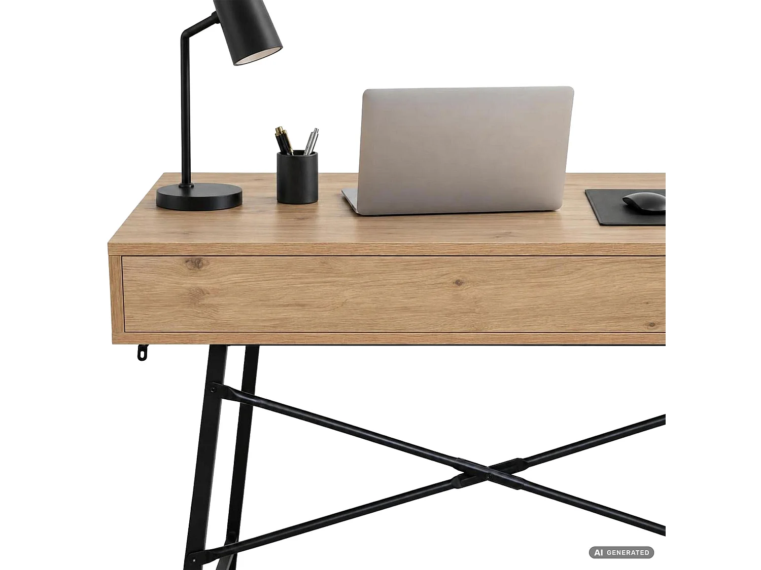 Biurko komputerowe RAX Dąb Artisan 100 cm 2 szuflady czarne nogi styl industrialny 100x48x80,5 cm