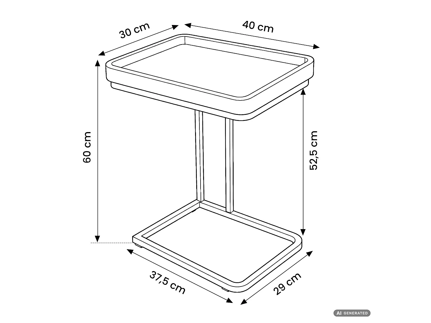 Mesa de apoio HYGGO preta, retangular, estrutura preta estilo industrial, 40x30x60 cm