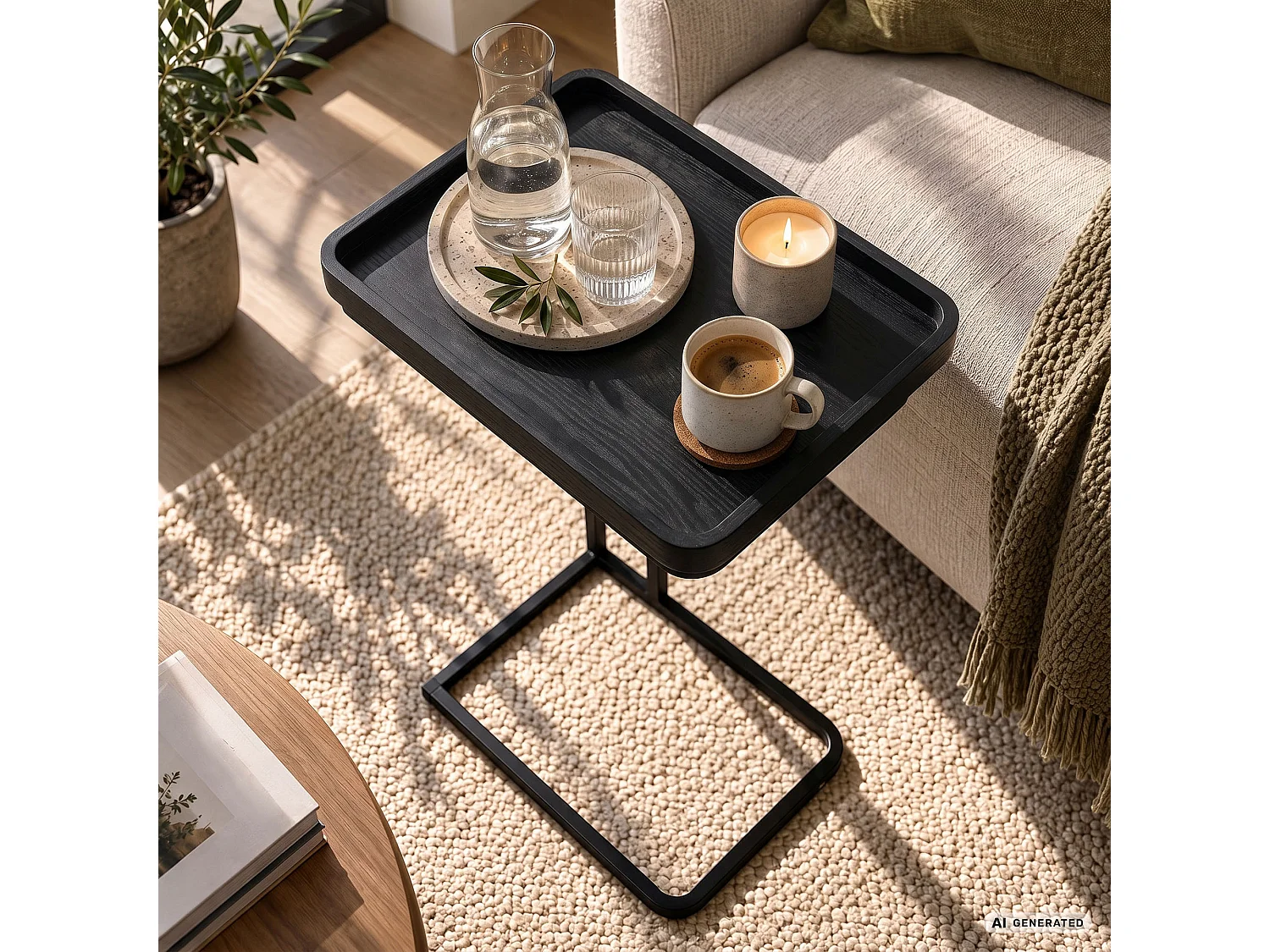 Mesa de apoio HYGGO preta, retangular, estrutura preta estilo industrial, 40x30x60 cm