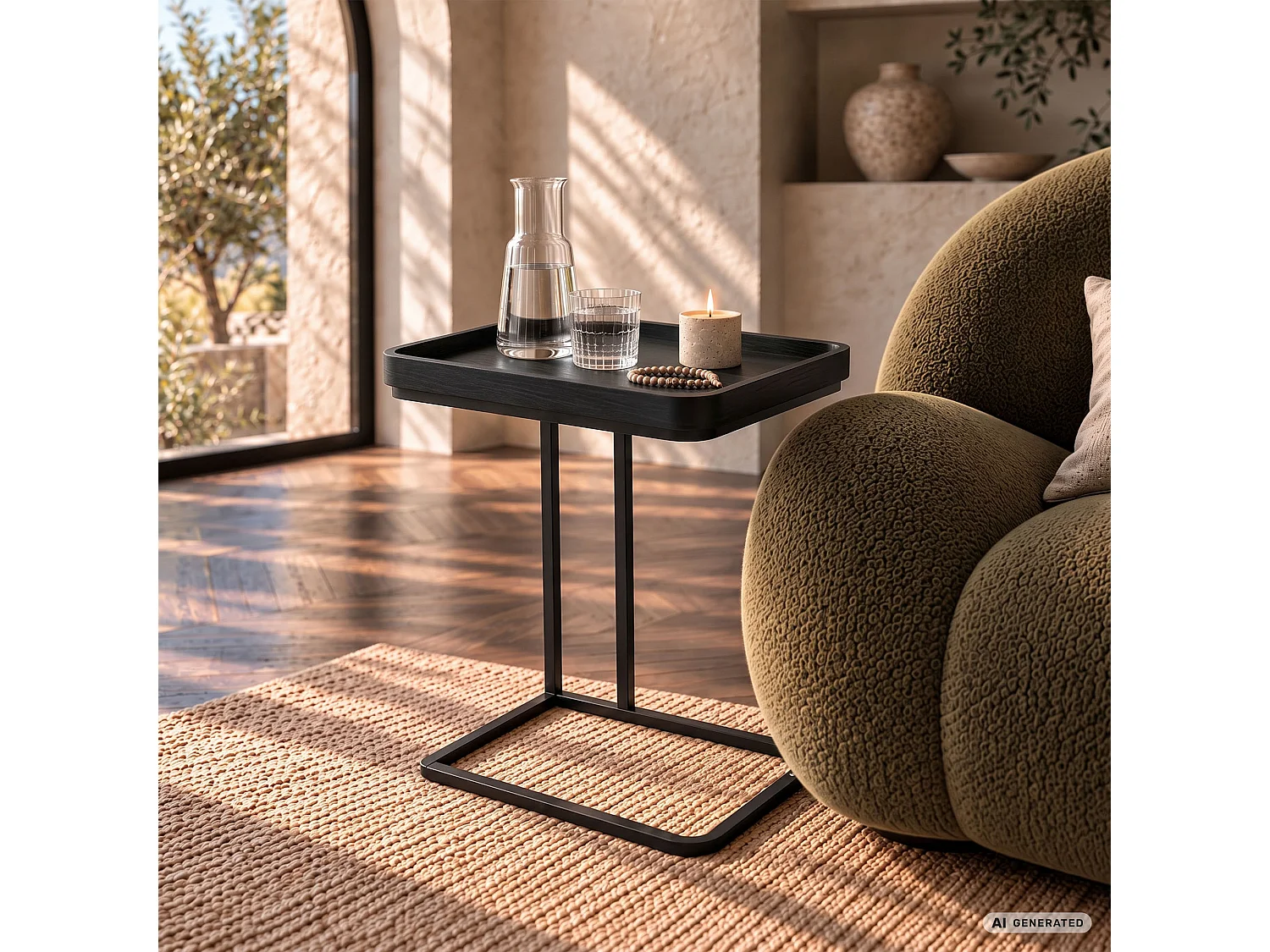 Mesa de apoio HYGGO preta, retangular, estrutura preta estilo industrial, 40x30x60 cm