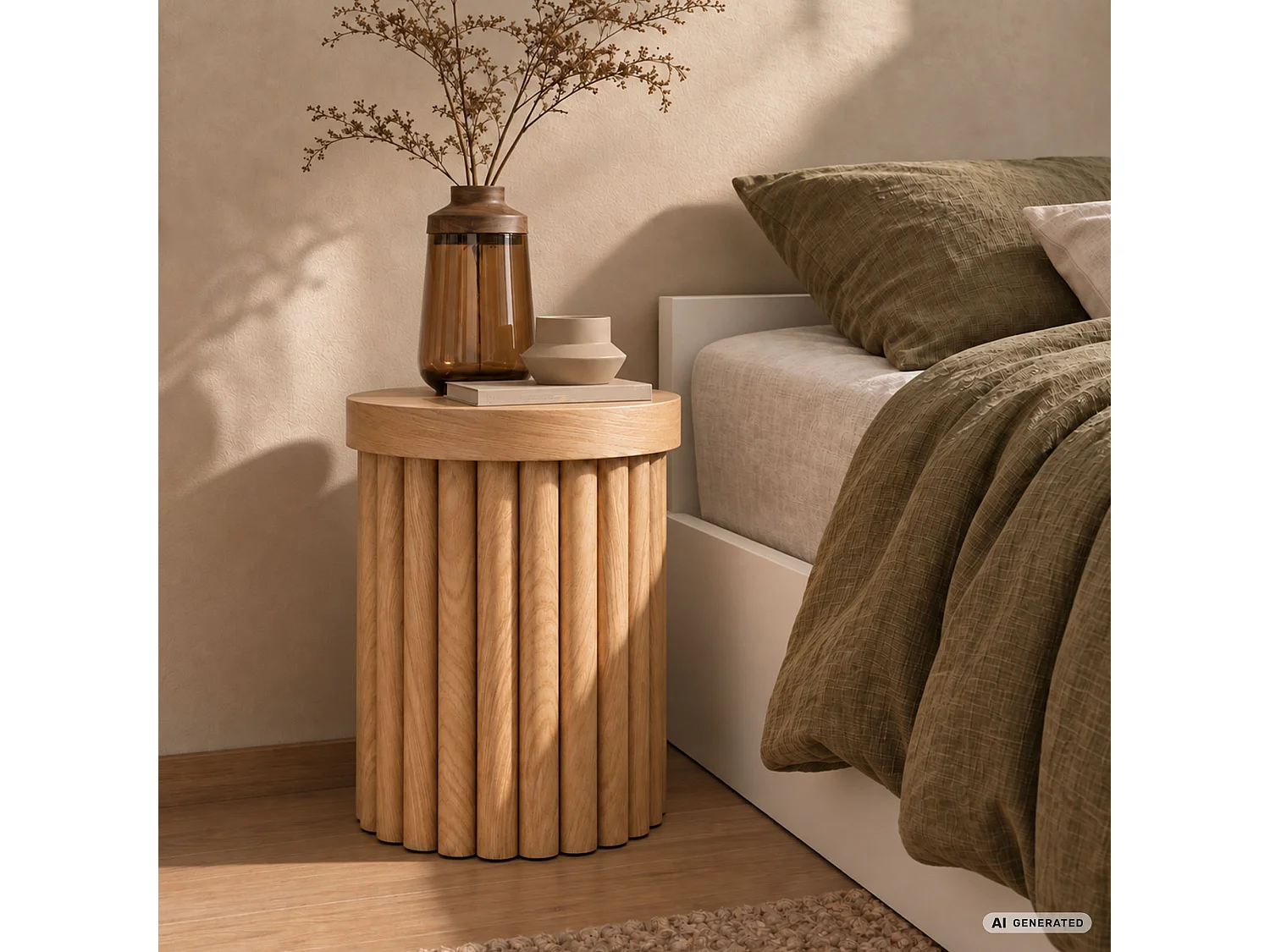 Stolik kawowy TINO Naturalne Drewno 40 cm okrągły na ryflowanej podstawie 40x40x49 cm