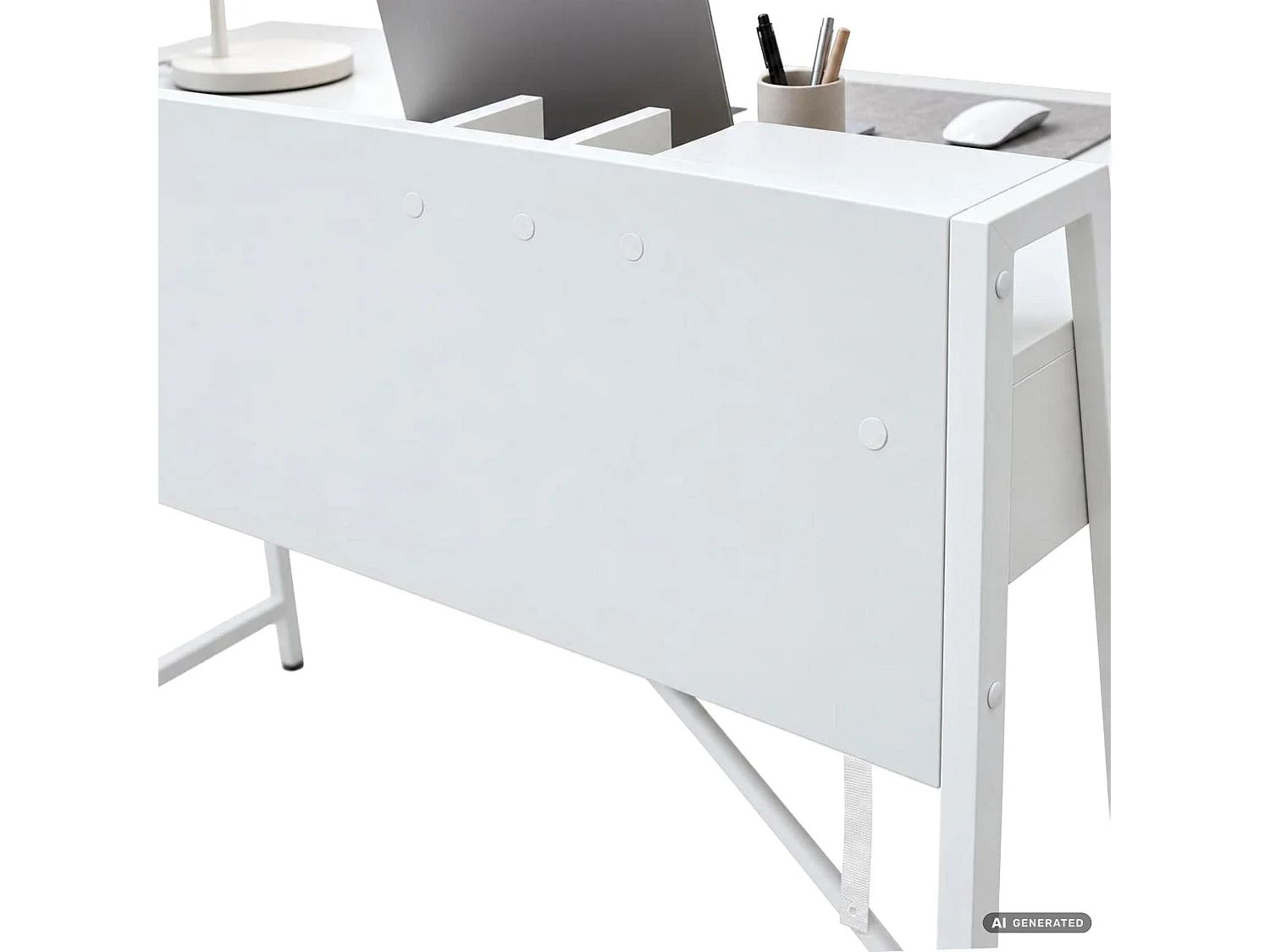 Bureau d'ordinateur ORIX blanc 124 cm 2 tiroirs 1 étagère pieds blancs style industriel 124x48x91,5 cm