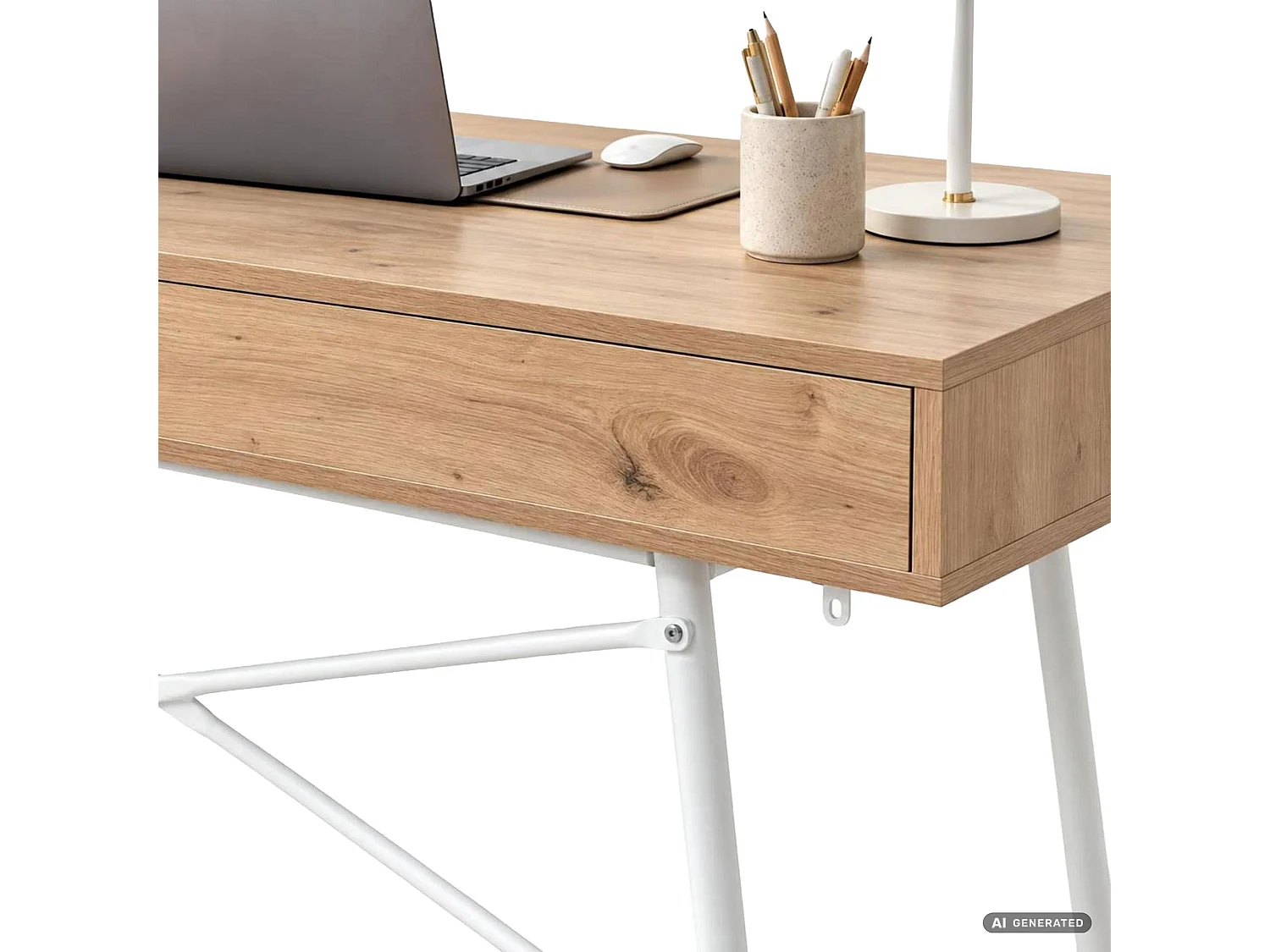 Scrivania per computer SKANDIA rovere Artisan, 2 cassetti, struttura bianca stile industriale, 120x50x80,5 cm
