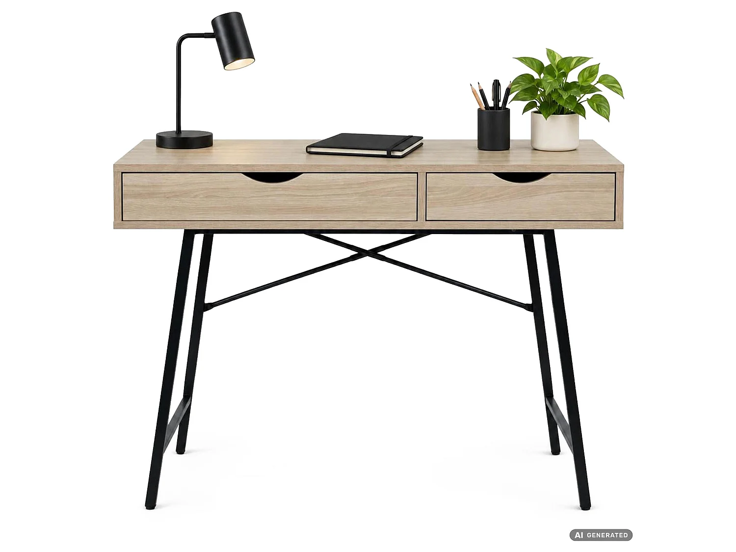 Schreibtisch RAX Sonoma Eiche 100 cm 2 Schubladen schwarze Beine Industrial-Stil B100xH80,5xT48 cm