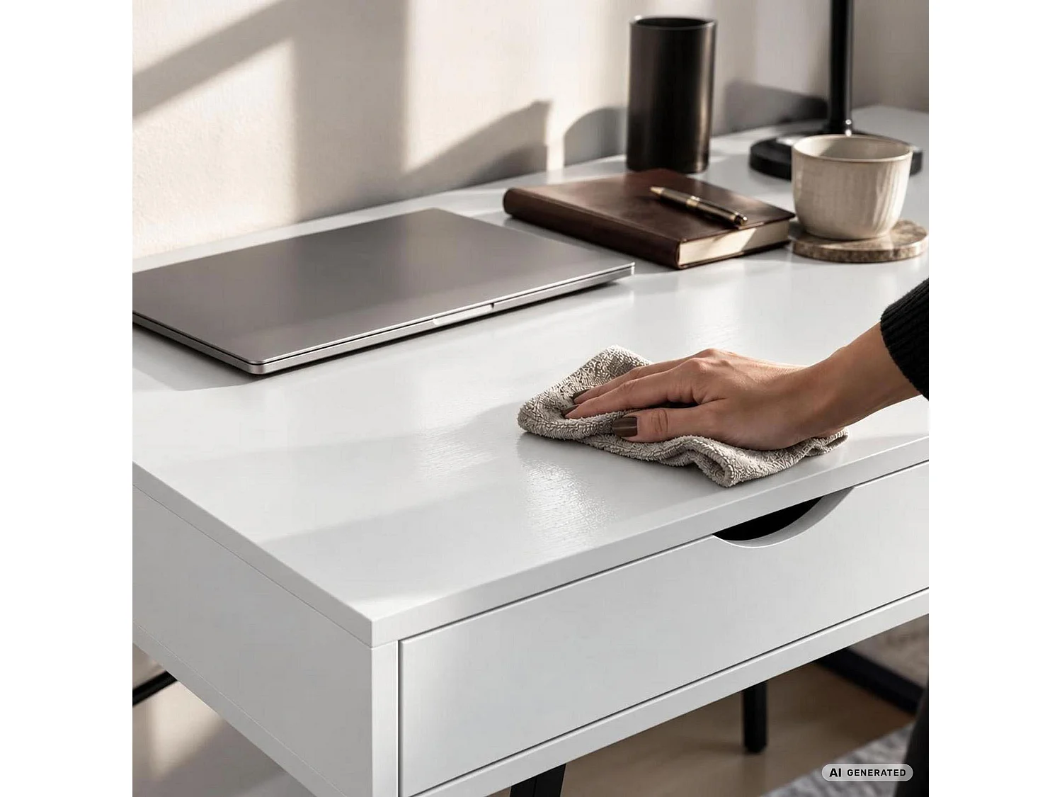 Scrivania per computer RAX bianca, 2 cassetti, gambe nere stile industriale, 100x48x80,5 cm