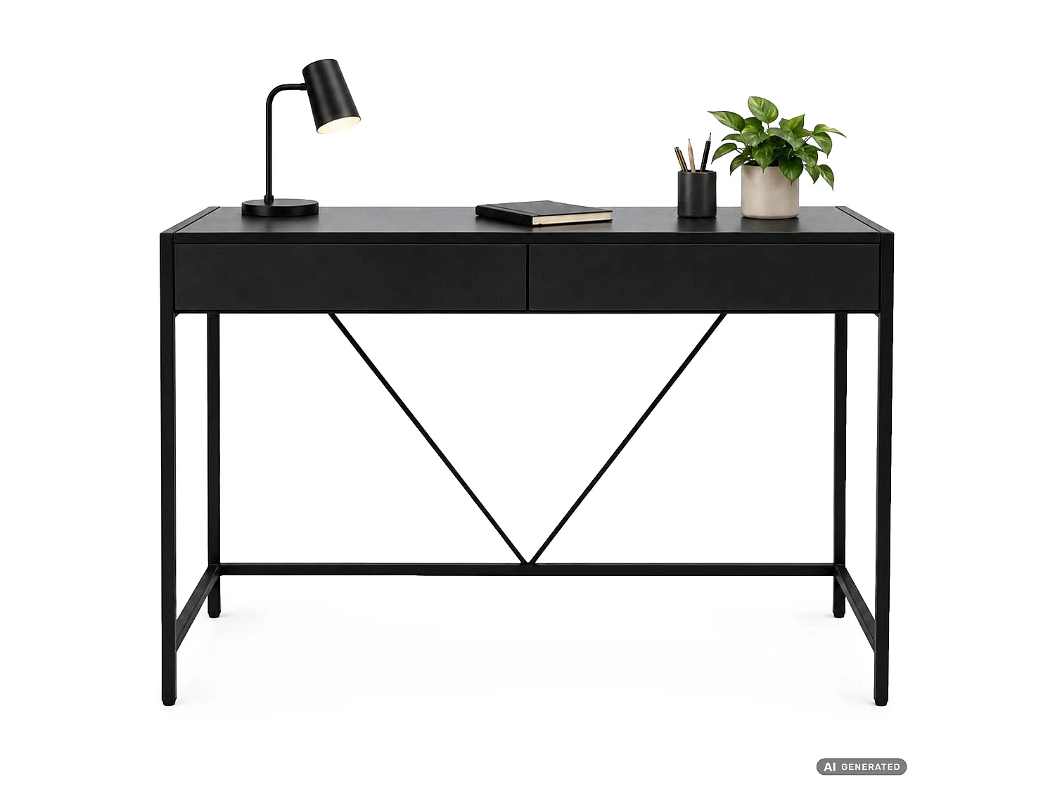 Scrivania per computer LOFT PURE nera, 2 cassetti, gambe nere stile industriale, 124x50x80 cm