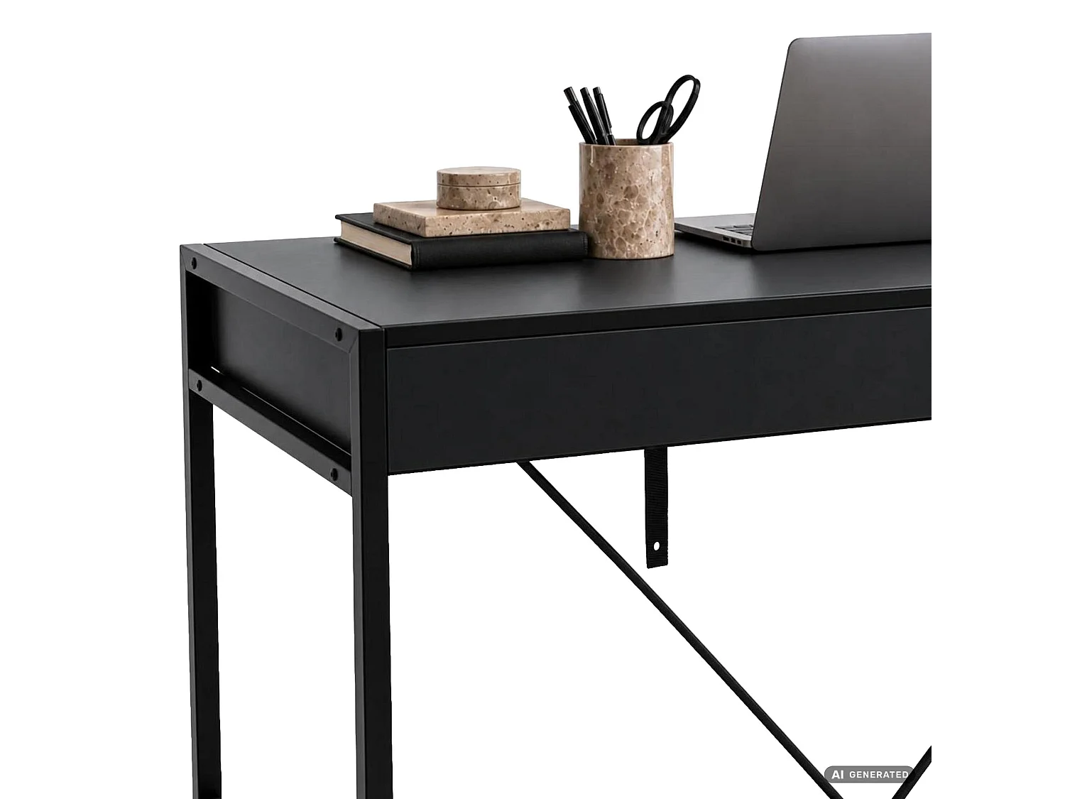 Scrivania per computer LOFT PURE nera, 2 cassetti, gambe nere stile industriale, 124x50x80 cm
