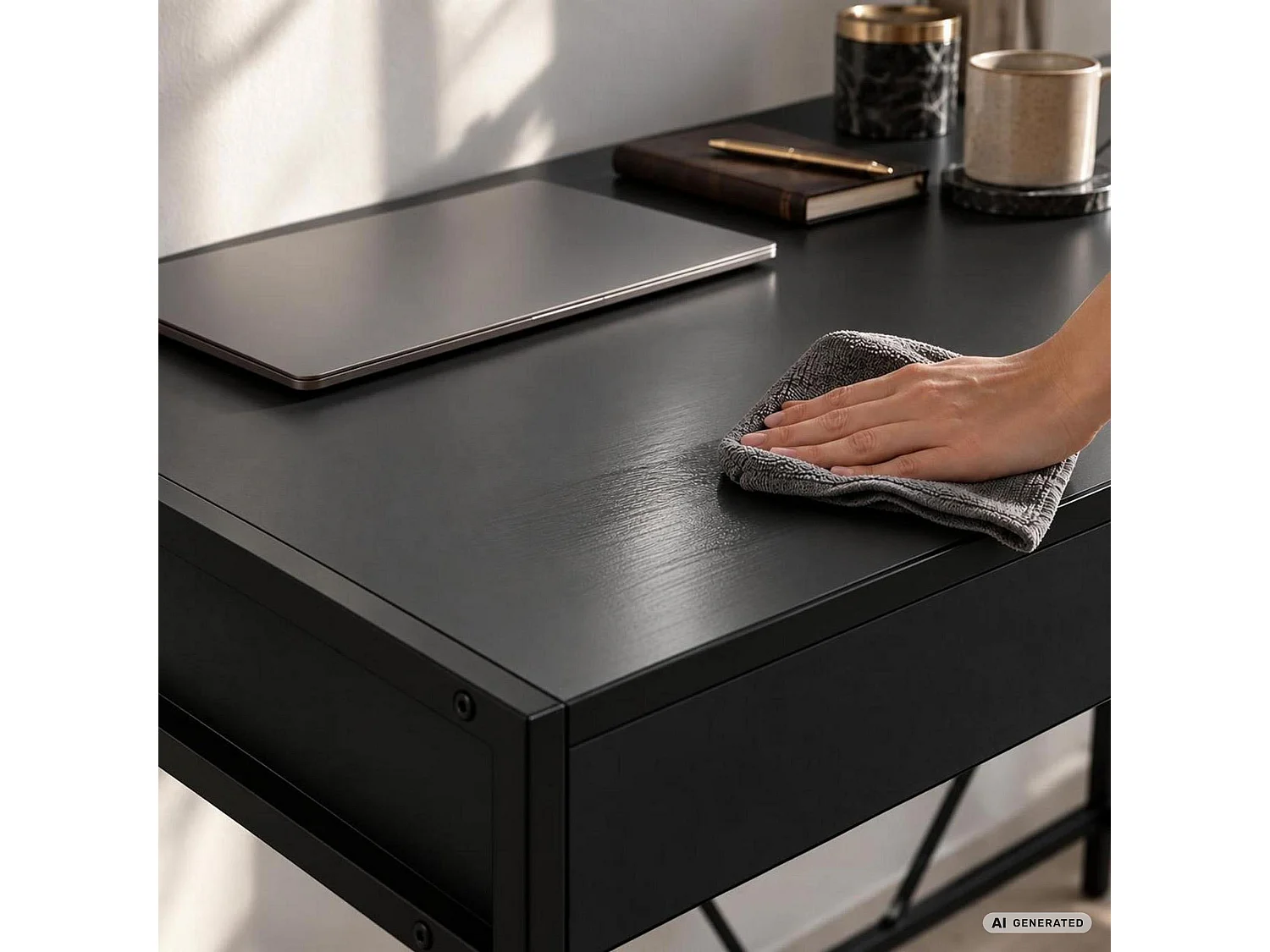 Scrivania per computer LOFT PURE nera, 2 cassetti, gambe nere stile industriale, 124x50x80 cm