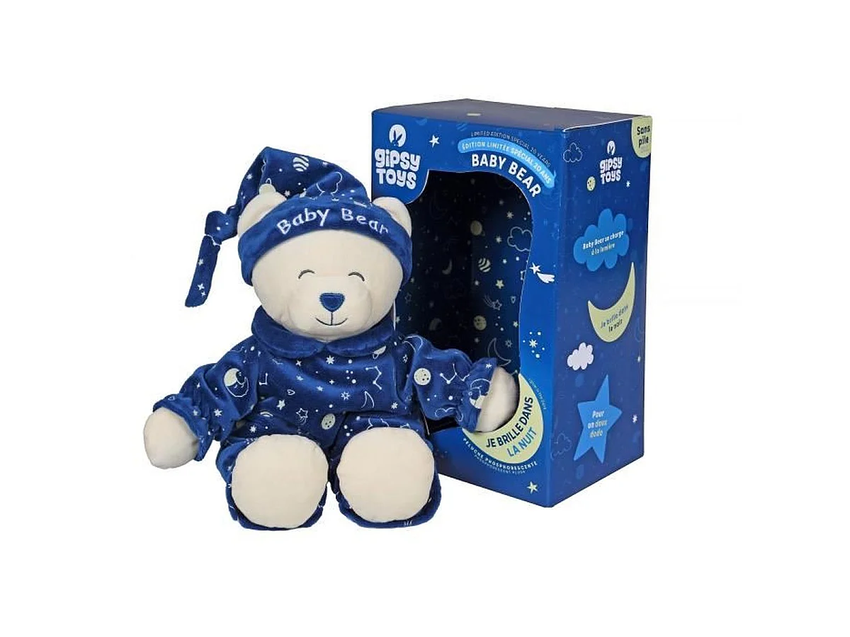 Peluche Gipsy Baby Bear phosphorescente 24 cm - Pyjama bleu nuit