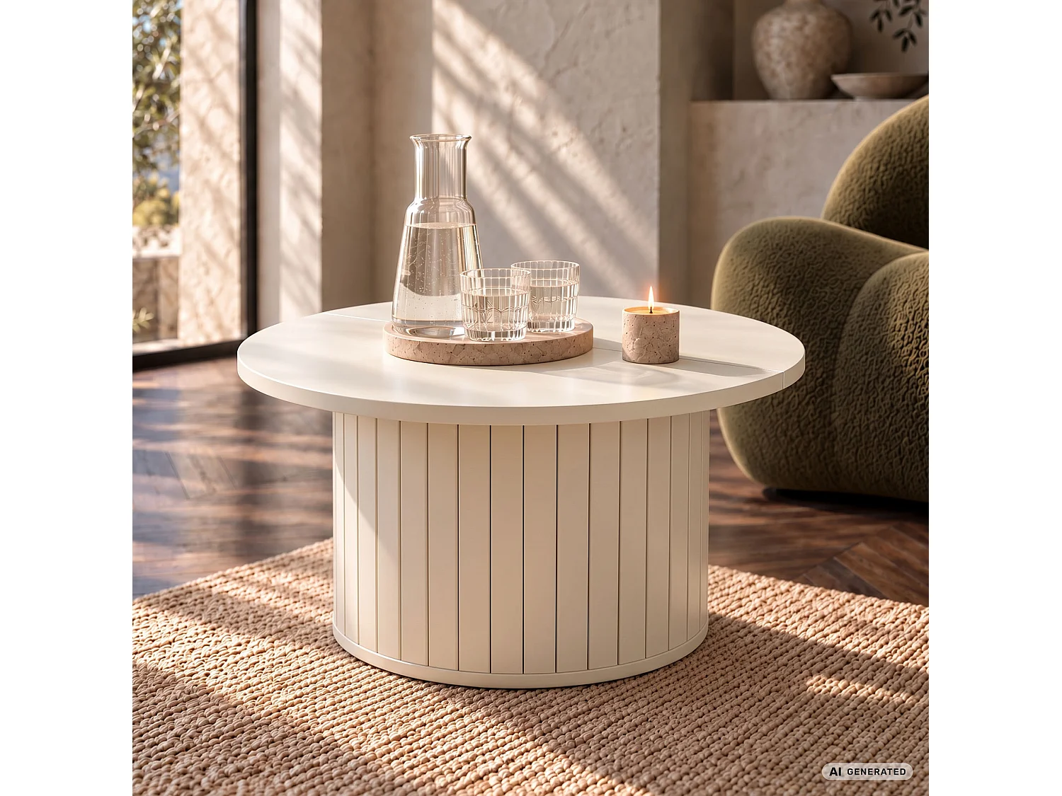 Mesa de centro NUBO caxemira 80 cm redonda canelada 80x80x45 cm