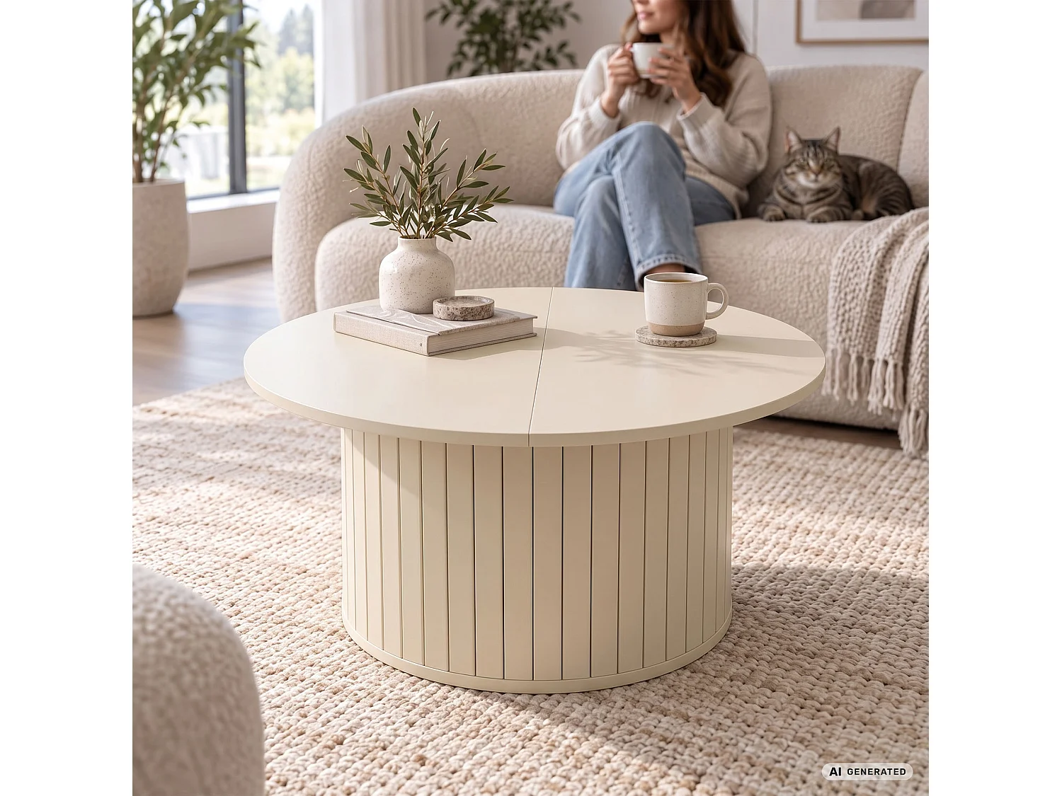 Mesa de centro NUBO caxemira 80 cm redonda canelada 80x80x45 cm