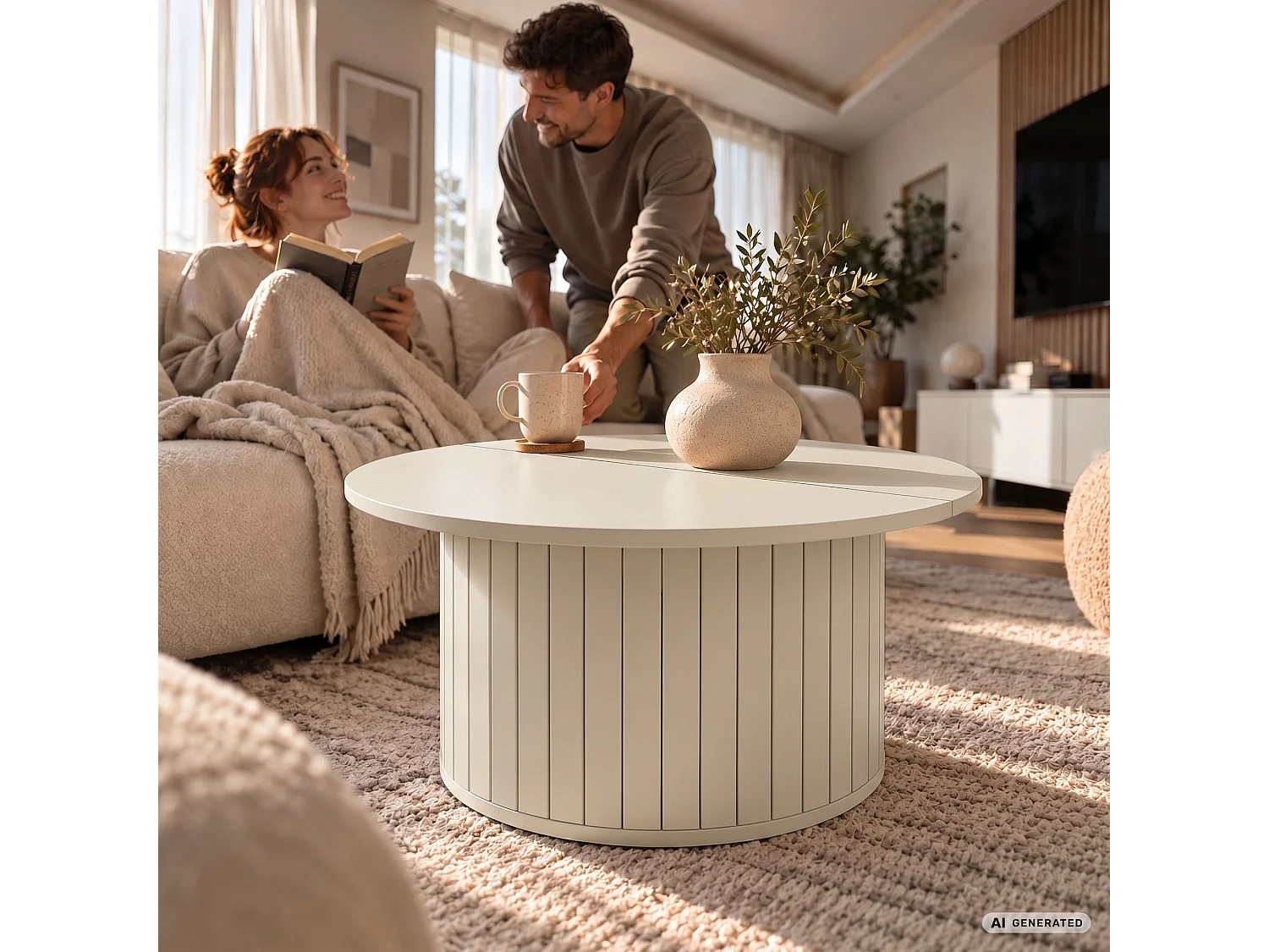 Mesa de centro NUBO caxemira 80 cm redonda canelada 80x80x45 cm