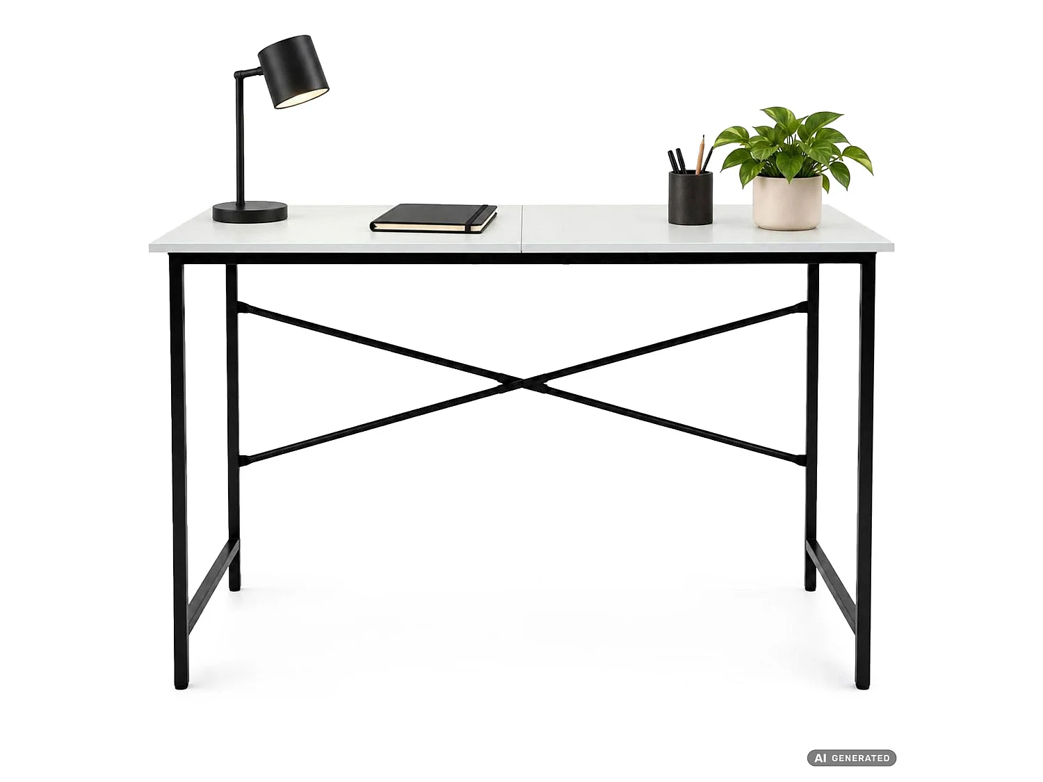 Scrivania per computer SIMPLE bianca, struttura nera stile industriale, 120x50x75 cm