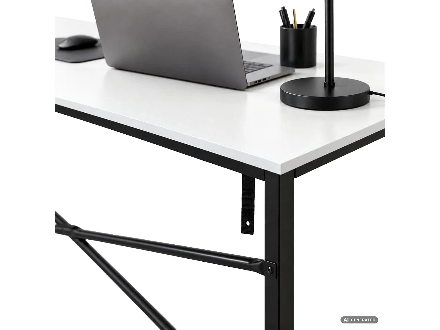 Scrivania per computer SIMPLE bianca, struttura nera stile industriale, 120x50x75 cm