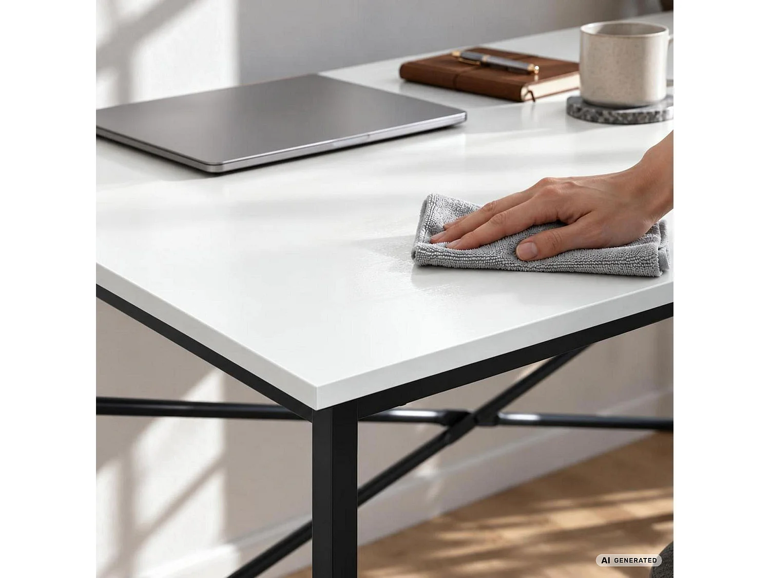 Scrivania per computer SIMPLE bianca, struttura nera stile industriale, 120x50x75 cm