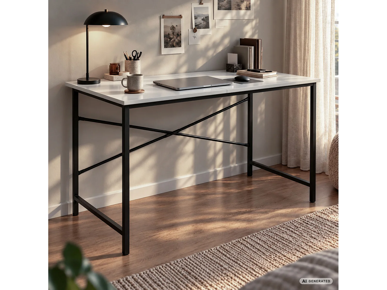 Scrivania per computer SIMPLE bianca, struttura nera stile industriale, 120x50x75 cm