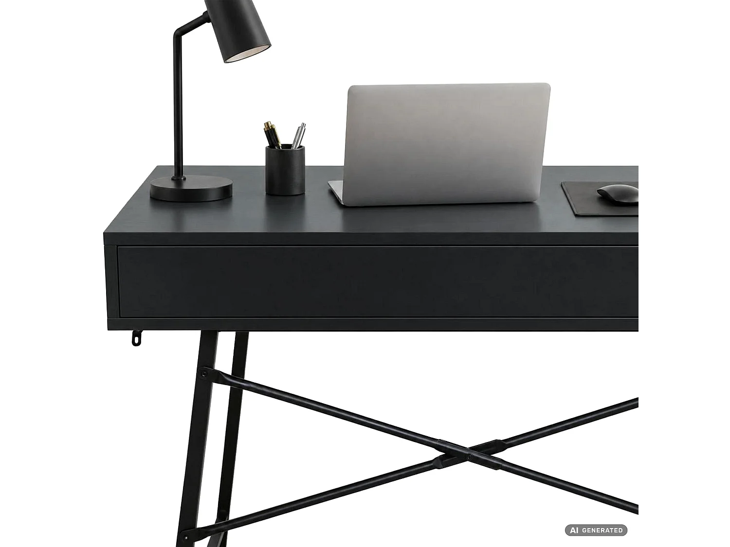 Scrivania per computer RAX nera, 2 cassetti, gambe nere stile industriale, 100x48x80,5 cm