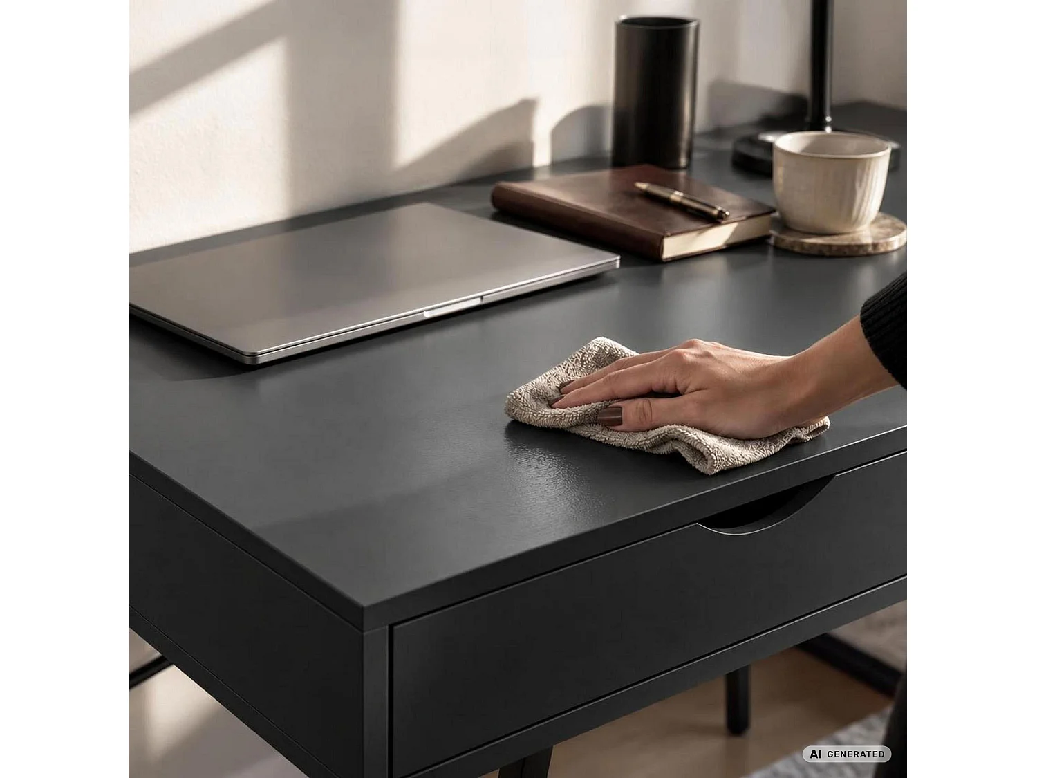 Scrivania per computer RAX nera, 2 cassetti, gambe nere stile industriale, 100x48x80,5 cm