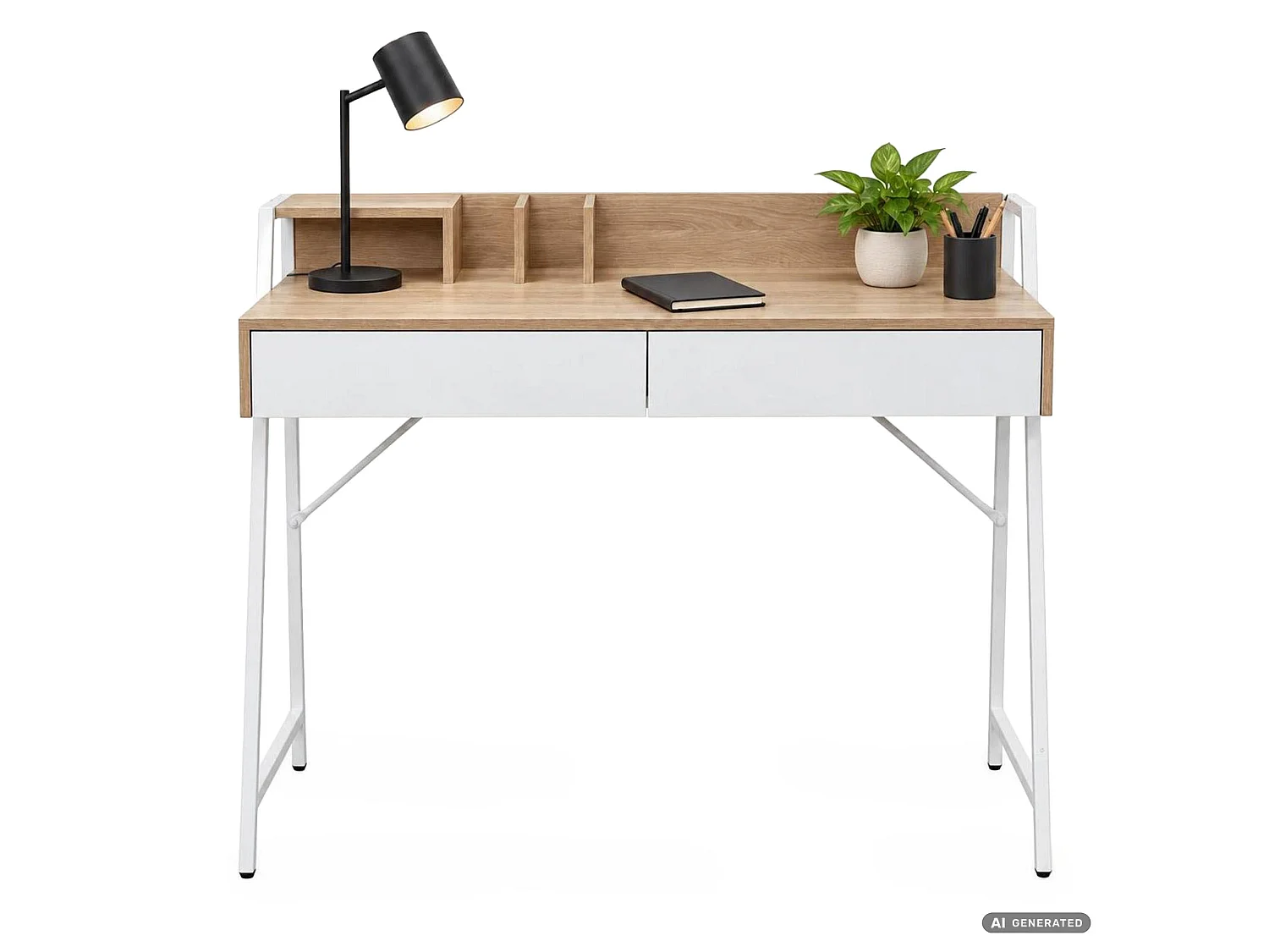 Biurko komputerowe ORIX Dąb Sonoma 124 cm 2 szuflady 1 półka białe nogi styl industrialny 124x48x91,5 cm