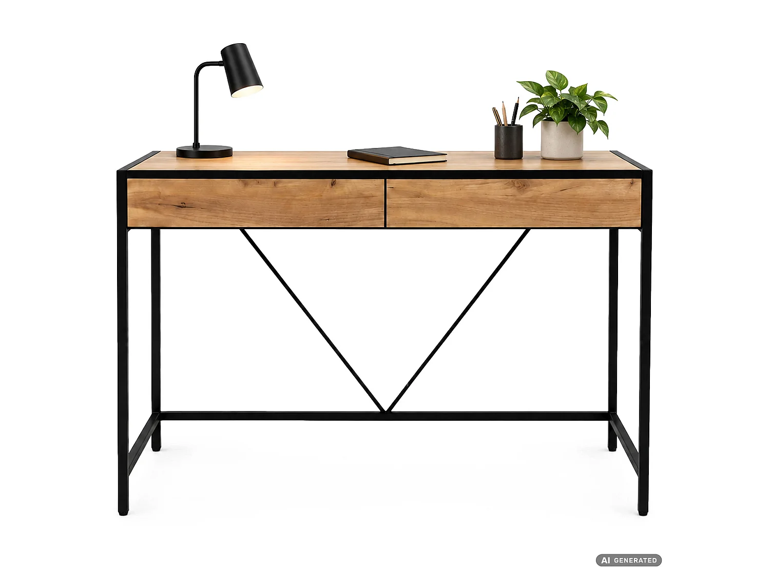Biurko komputerowe LOFT PURE Dąb Craft 124 cm 2 szuflady czarne nogi styl industrialny 124x50x80 cm