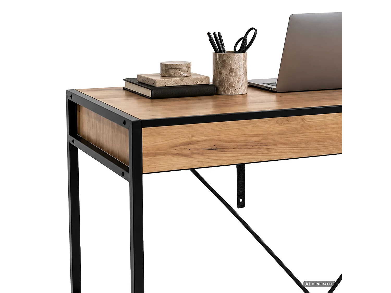 Biurko komputerowe LOFT PURE Dąb Craft 124 cm 2 szuflady czarne nogi styl industrialny 124x50x80 cm