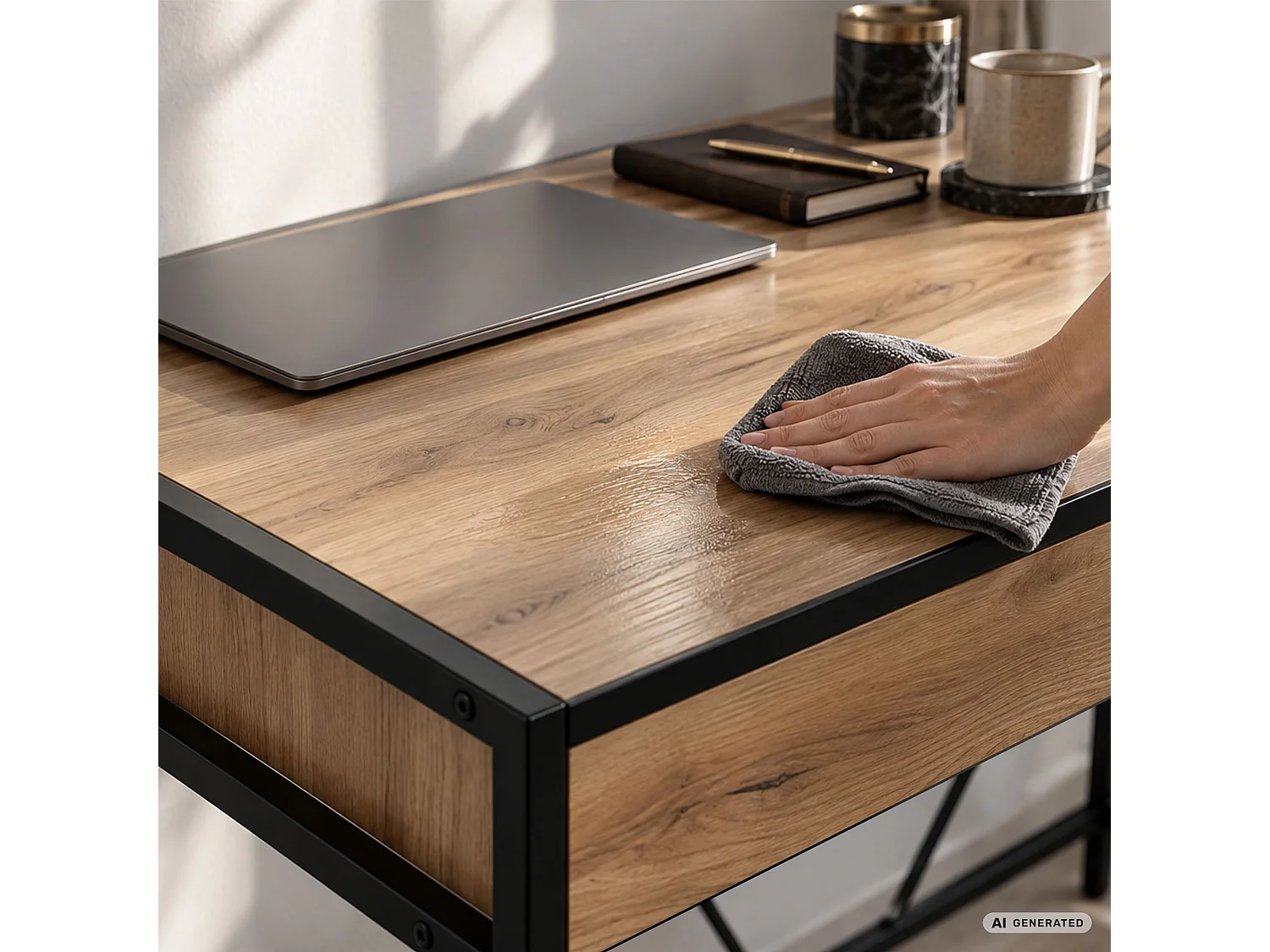 Biurko komputerowe LOFT PURE Dąb Craft 124 cm 2 szuflady czarne nogi styl industrialny 124x50x80 cm