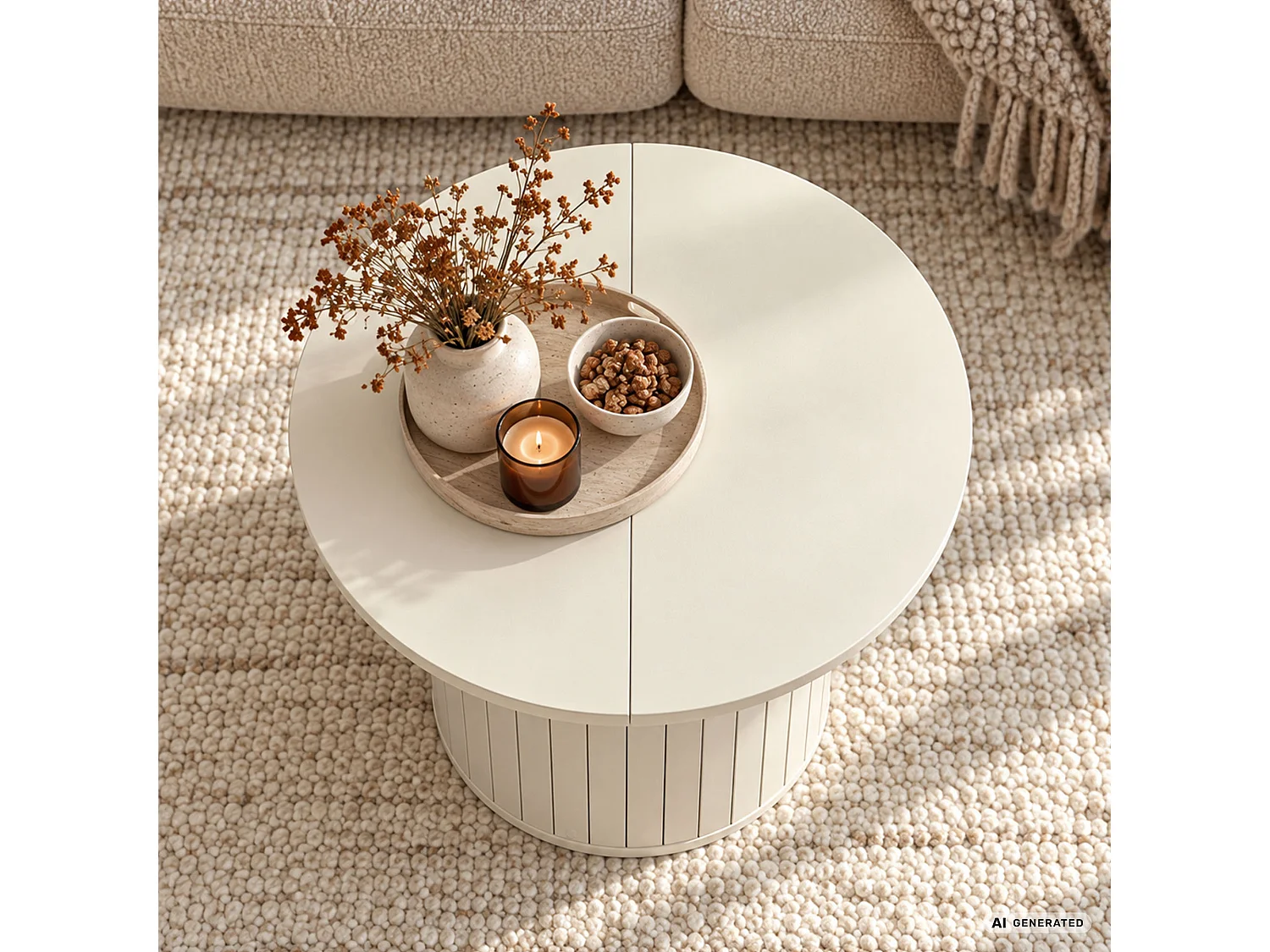 Mesa de centro NUBO caxemira 60 cm redonda canelada 60x60x45 cm