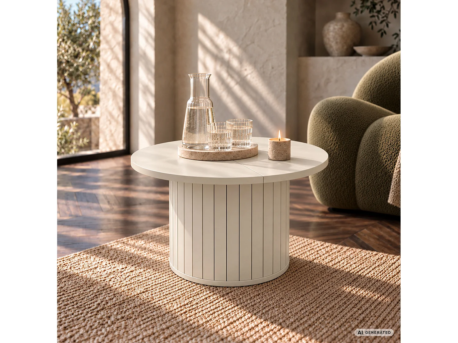 Mesa de centro NUBO caxemira 60 cm redonda canelada 60x60x45 cm