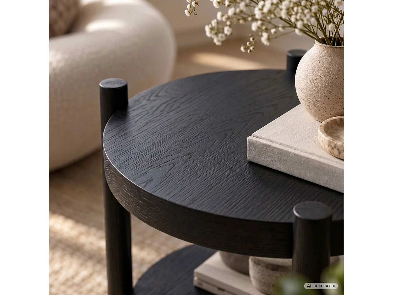 Salontafel TERRA, Zwart, Rond, Plank, 44,5 x 44,5 x 48 cm