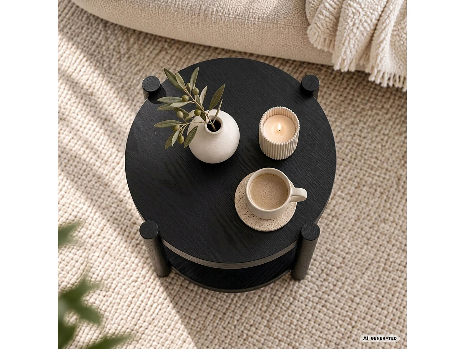 Salontafel TERRA, Zwart, Rond, Plank, 44,5 x 44,5 x 48 cm