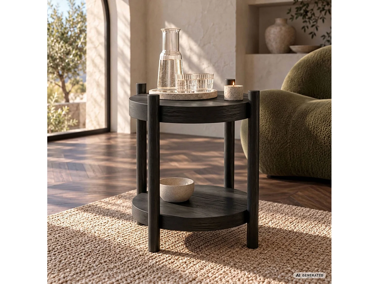 Salontafel TERRA, Zwart, Rond, Plank, 44,5 x 44,5 x 48 cm
