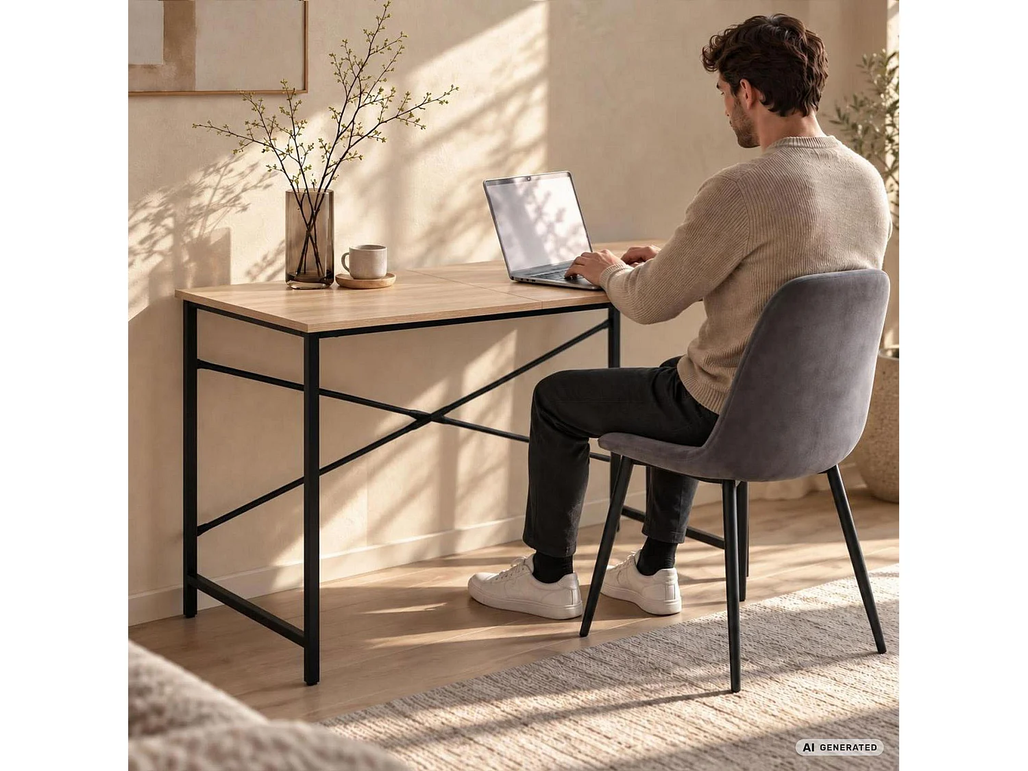 Biurko komputerowe SIMPLE Dąb Sonoma 120 cm czarny stelaż styl industrialny 120x50x75 cm