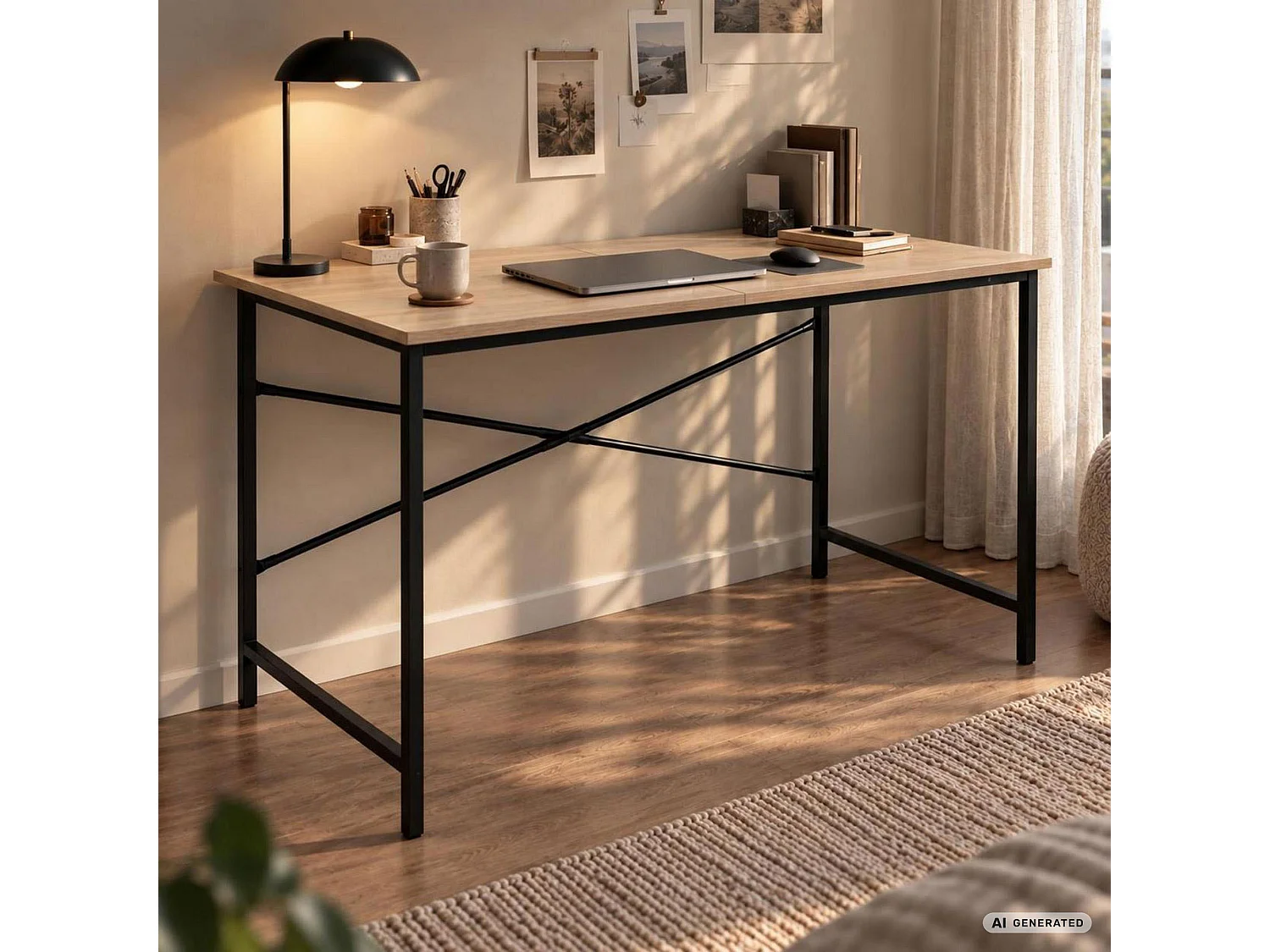 Biurko komputerowe SIMPLE Dąb Sonoma 120 cm czarny stelaż styl industrialny 120x50x75 cm