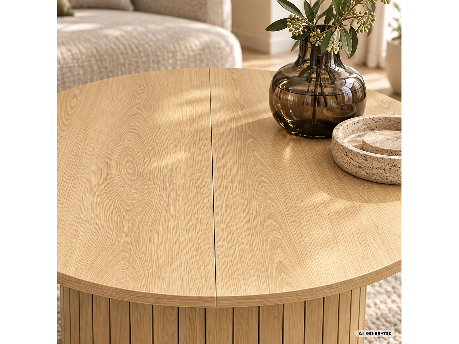 Stolik kawowy NUBO Naturalne Drewno 80 cm okrągły ryflowany 80x80x45 cm