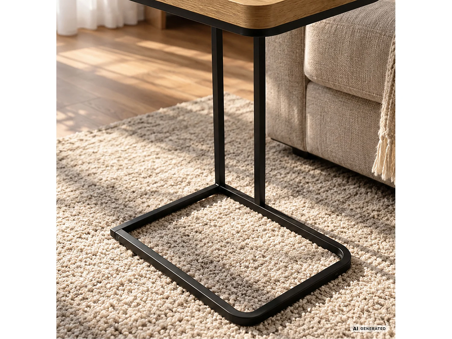 Mesa de apoio HYGGO efeito madeira natural, retangular, estrutura preta estilo industrial, 40x30x60 cm