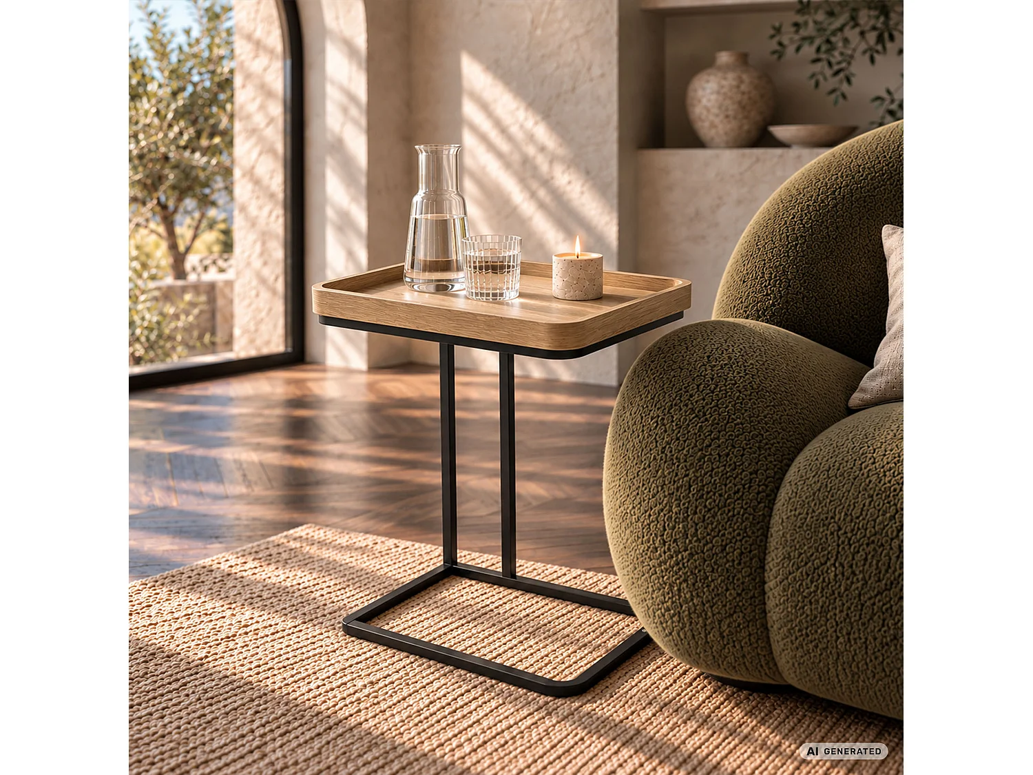Mesa de apoio HYGGO efeito madeira natural, retangular, estrutura preta estilo industrial, 40x30x60 cm