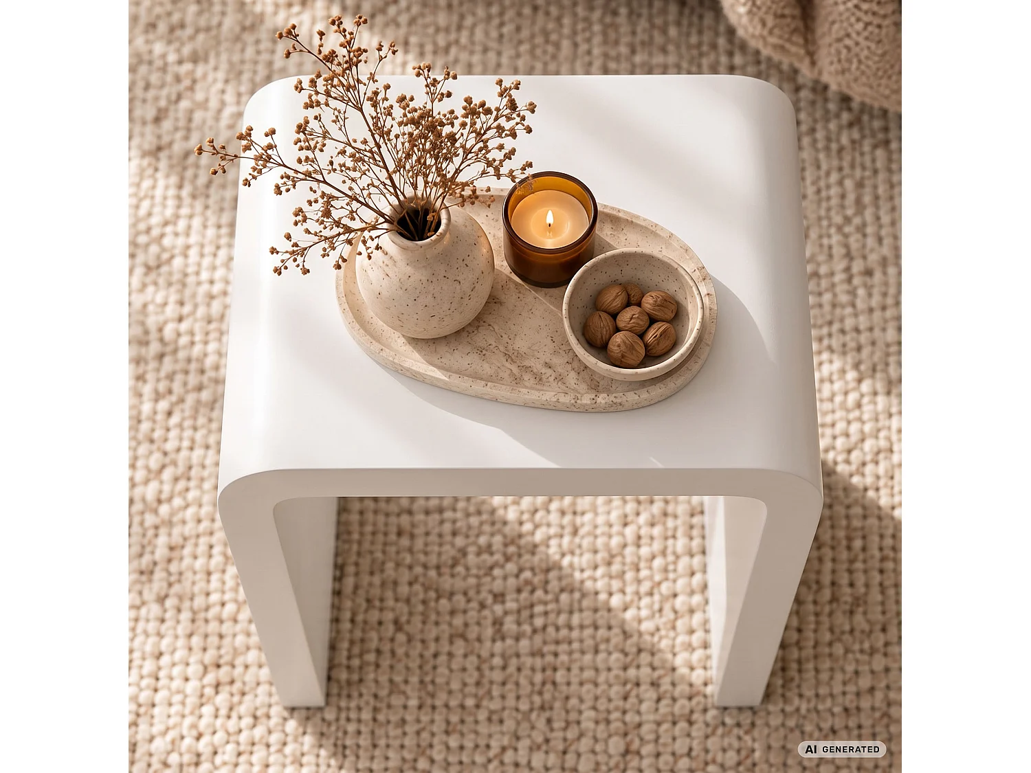 Bijzettafel CREMA, Wit, Afgerond, 40 x 30 x 50 cm