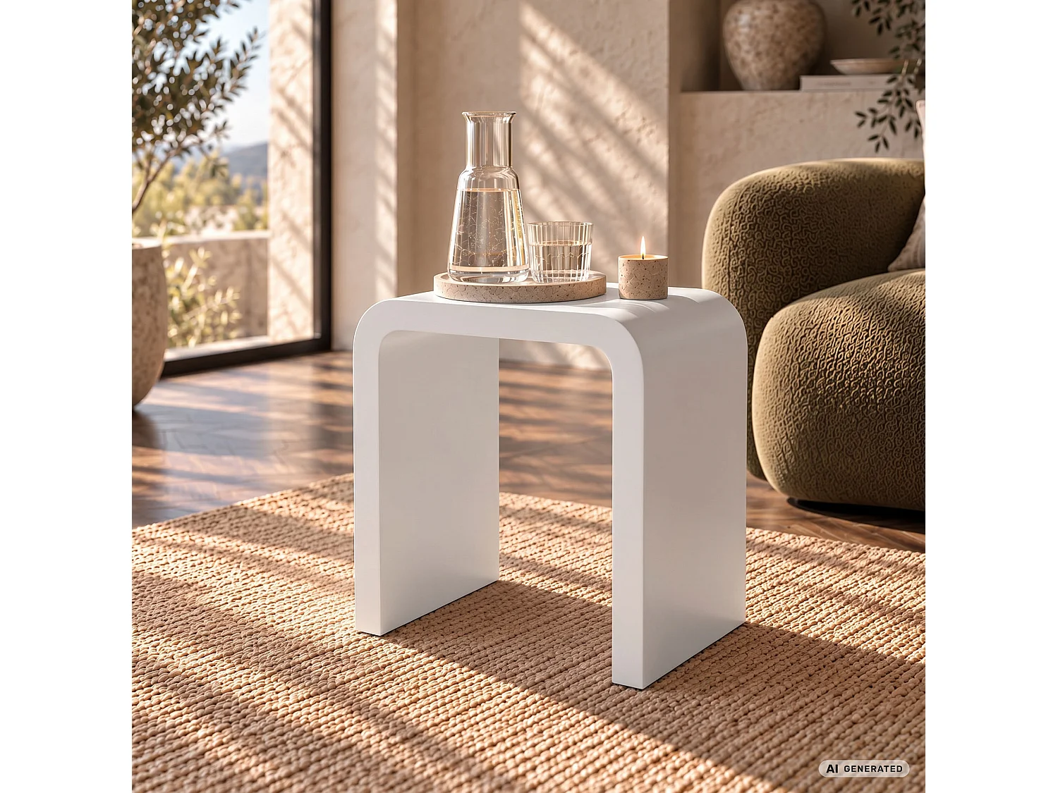 Bijzettafel CREMA, Wit, Afgerond, 40 x 30 x 50 cm