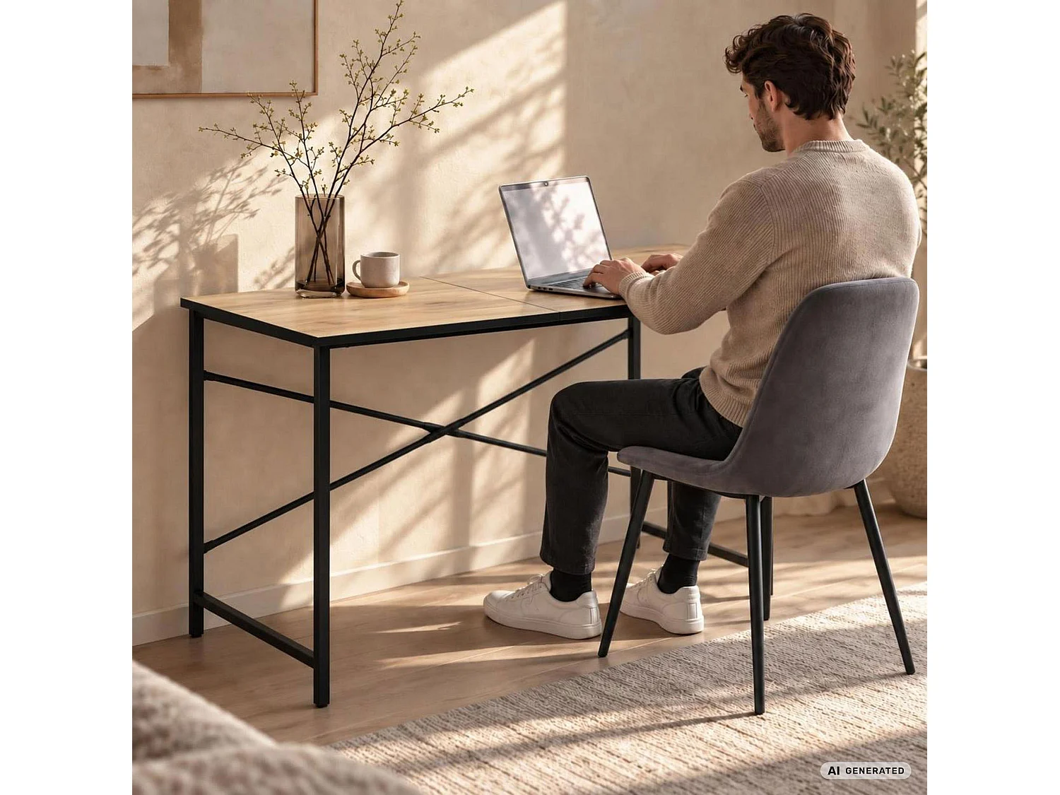 Scrivania per computer SIMPLE rovere Craft, struttura nera stile industriale, 120x50x75 cm