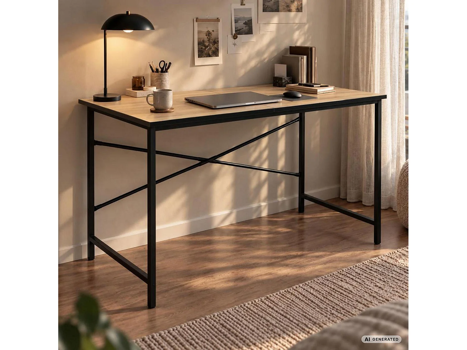 Scrivania per computer SIMPLE rovere Craft, struttura nera stile industriale, 120x50x75 cm