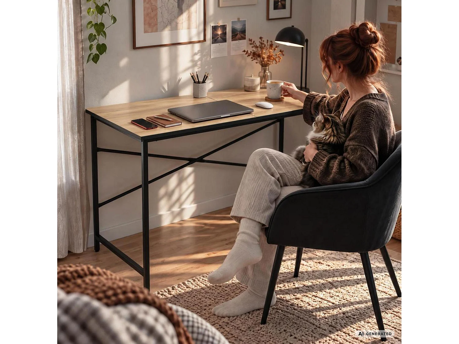 Scrivania per computer SIMPLE rovere Craft, struttura nera stile industriale, 120x50x75 cm