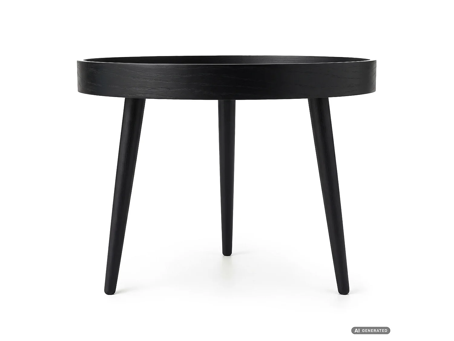 Mesa de centro PICCO preta, redonda com rebordo elevado, pernas pretas estilo industrial, 40x40x40 cm
