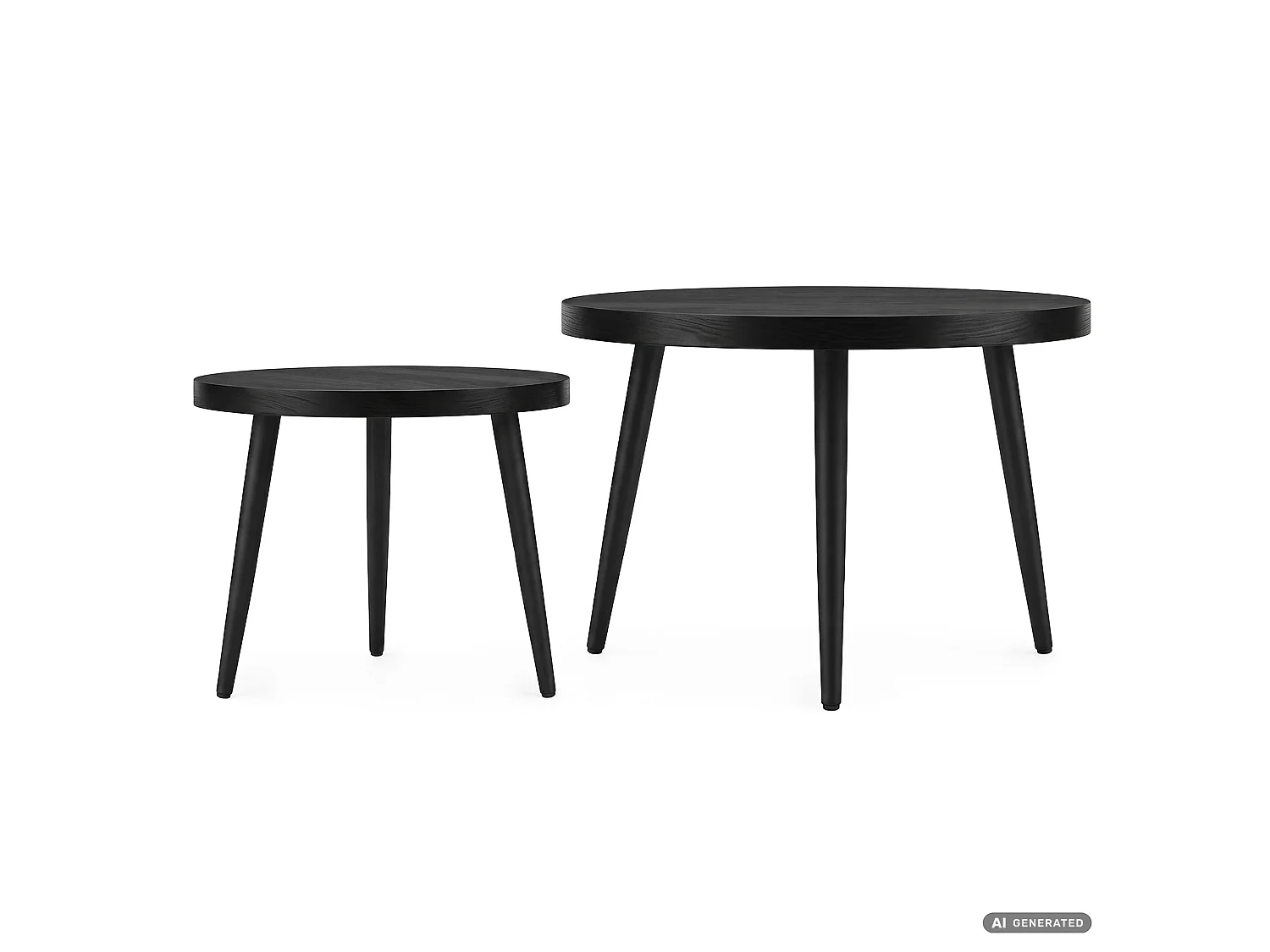 Juego de 2 mesas de centro TWINO negras, redondas, patas negras, 52x52x45 cm y 38x38x38 cm